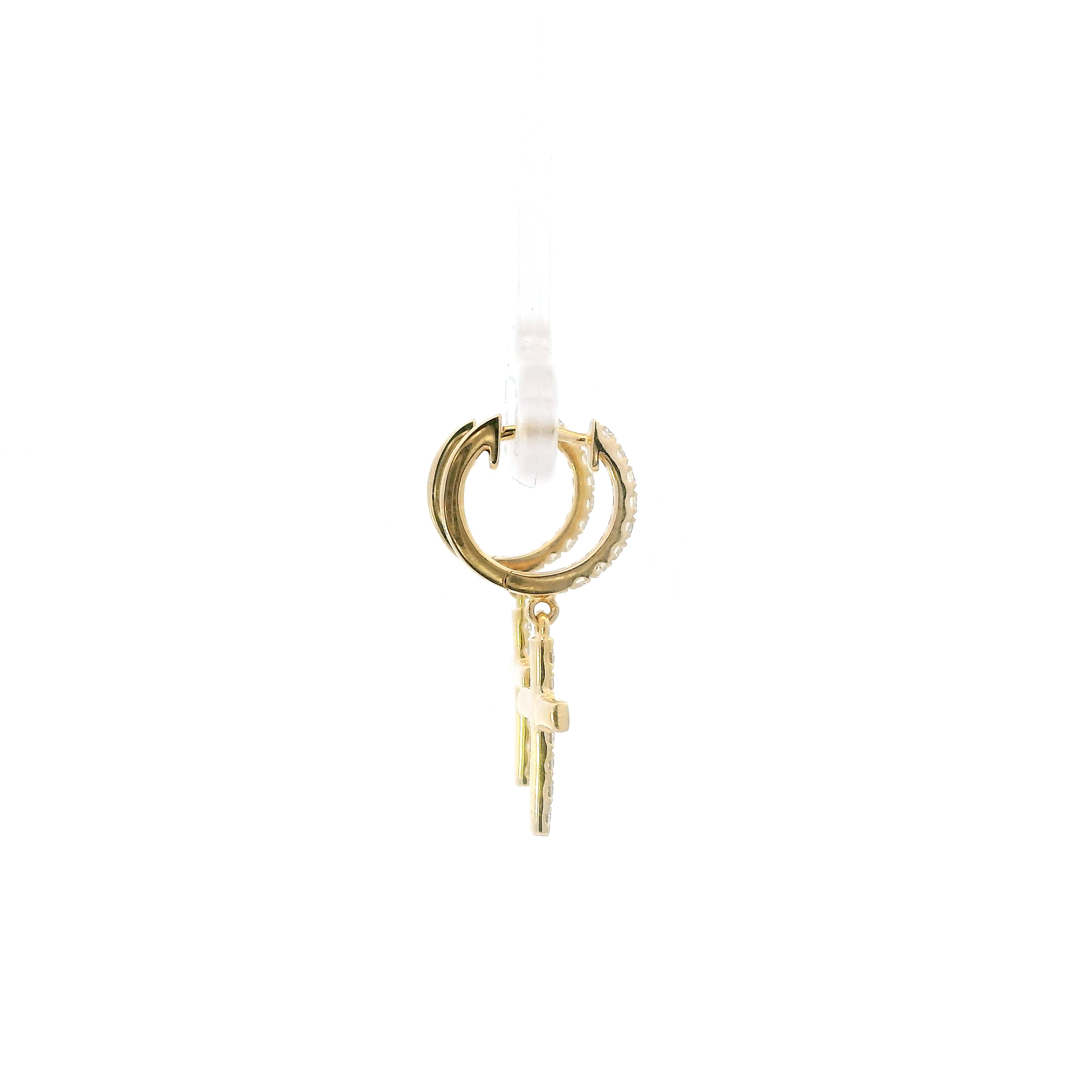 14K Yellow Gold Diamond Hoop & Dangle Cross Earrings - 0.58ct