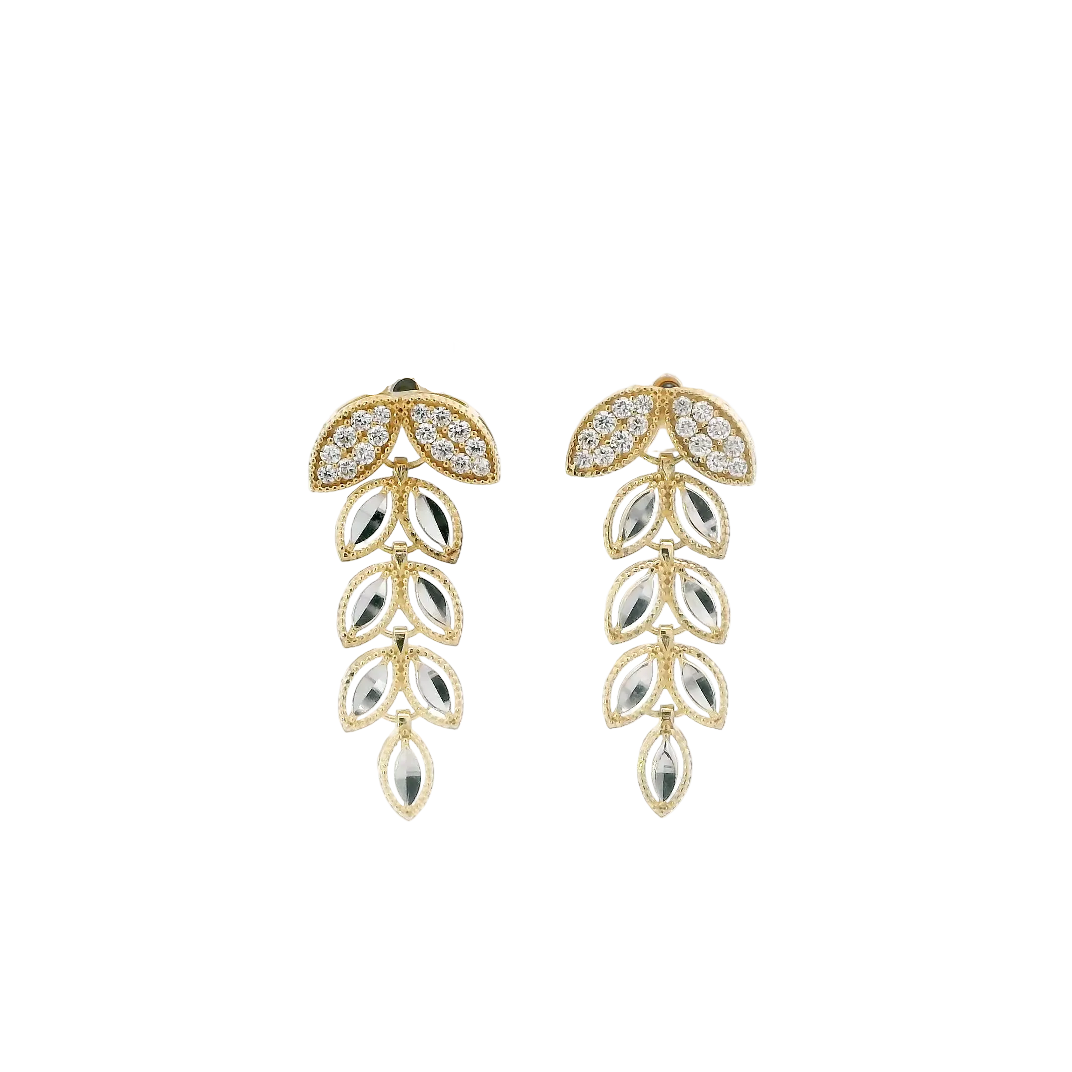 14K Yellow & White Gold Leaf Dangle Earrings
