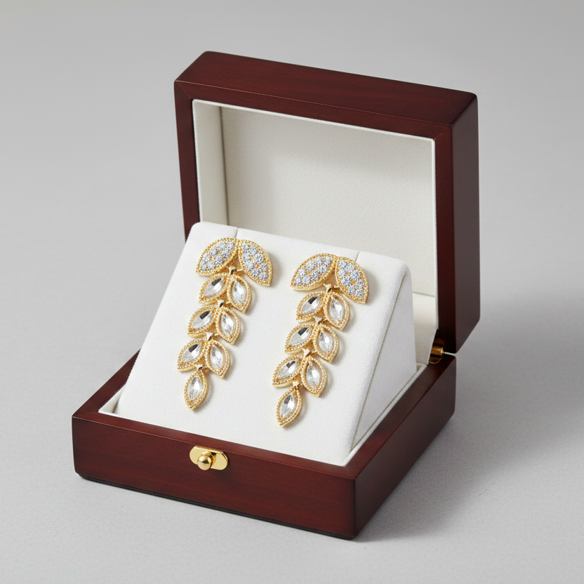 14K Yellow & White Gold Leaf Dangle Earrings
