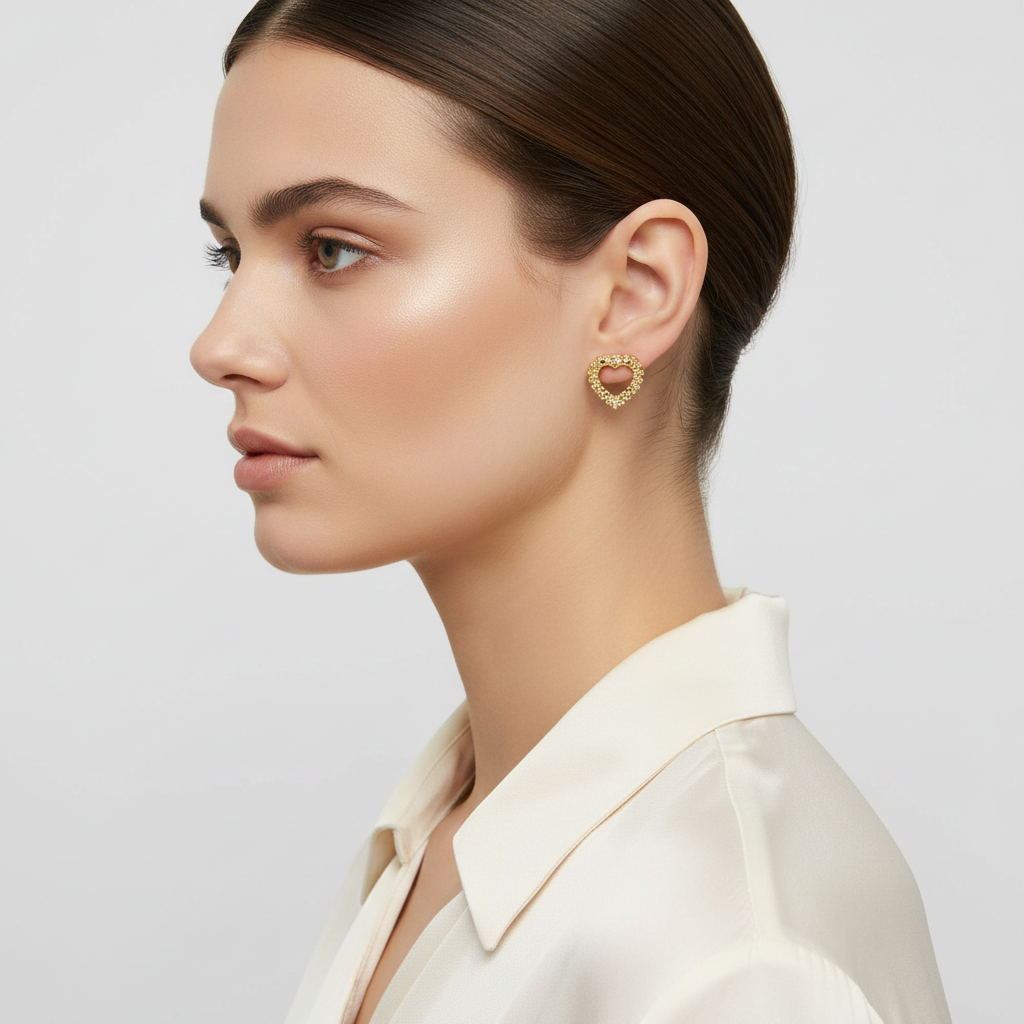 10K Yellow Gold Rolex Heart Stud Earrings
