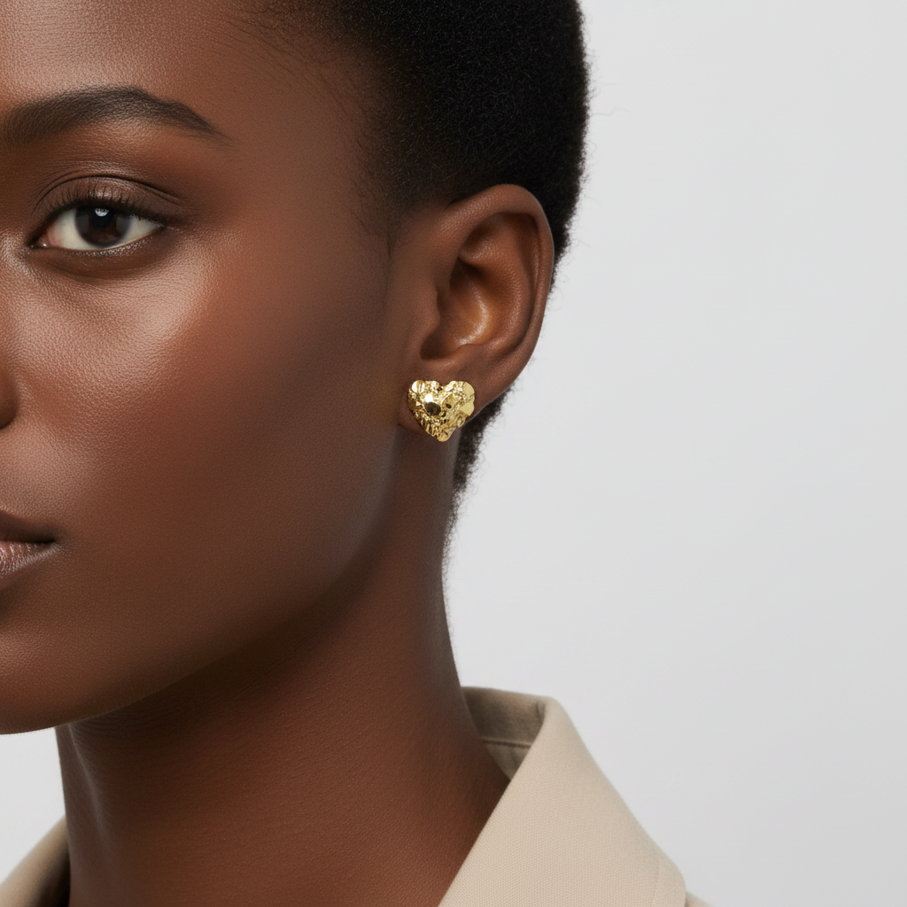 10K Yellow Gold Nugget Heart Earrings