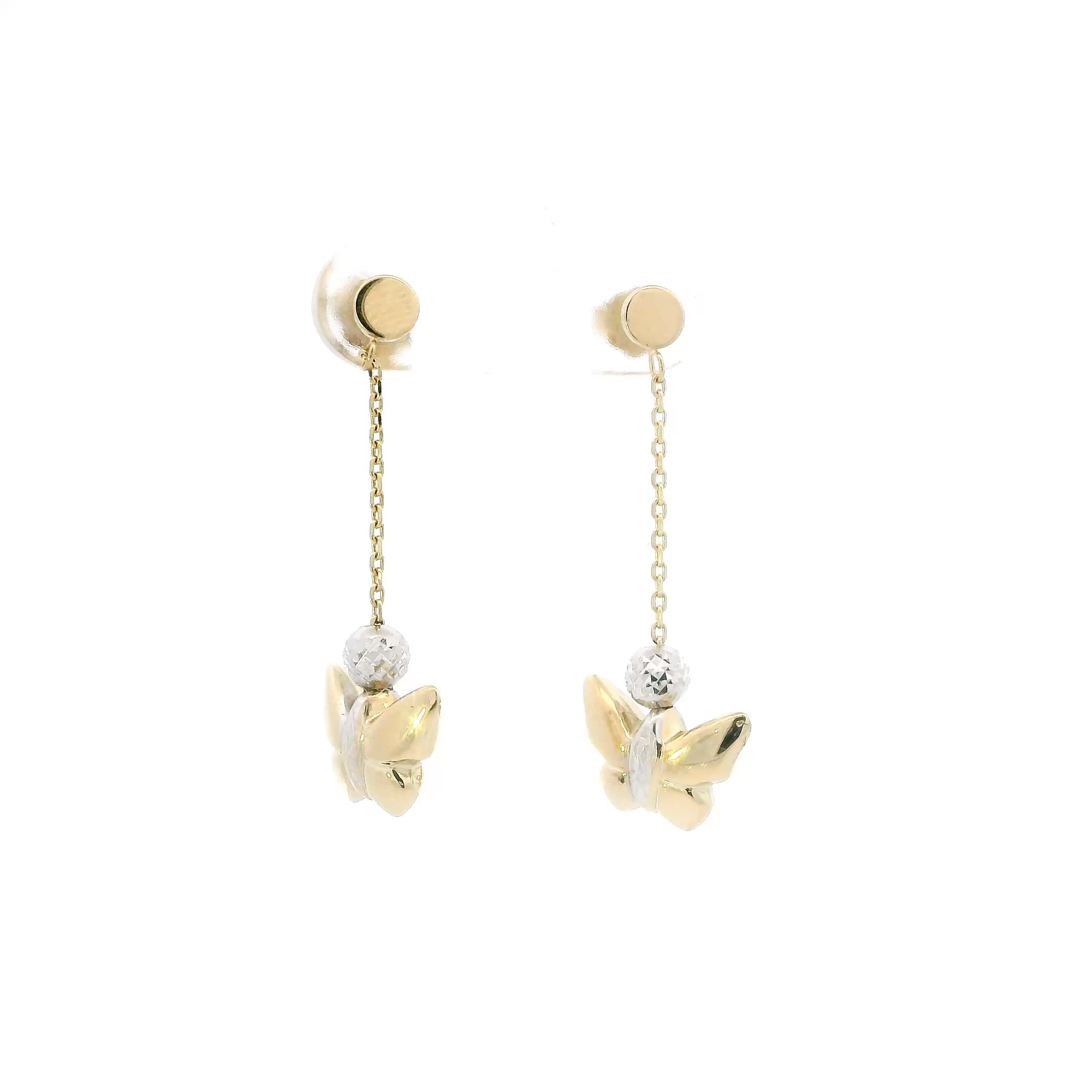14K Yellow & White Gold Butterfly Dangle Earrings