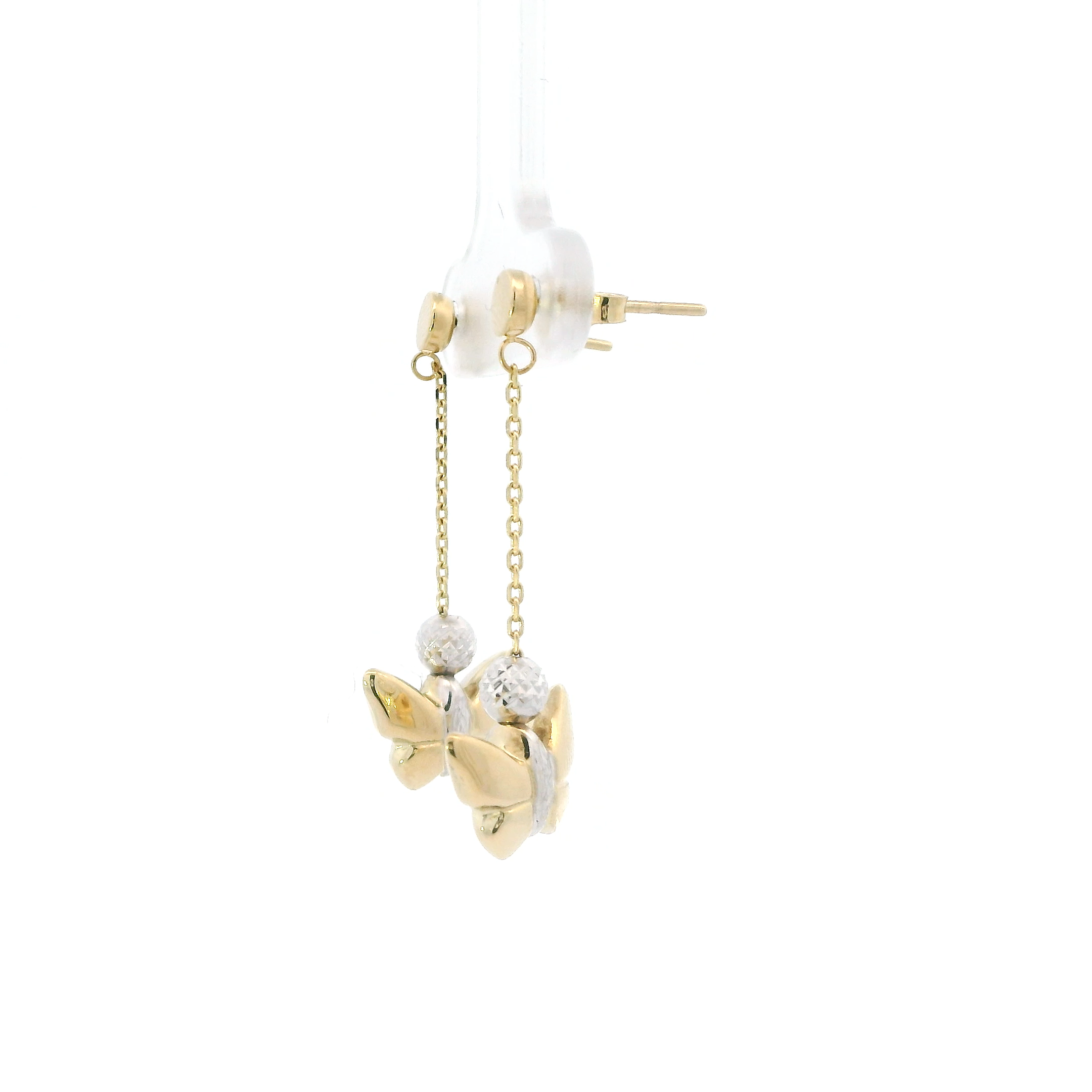14K Yellow & White Gold Butterfly Dangle Earrings