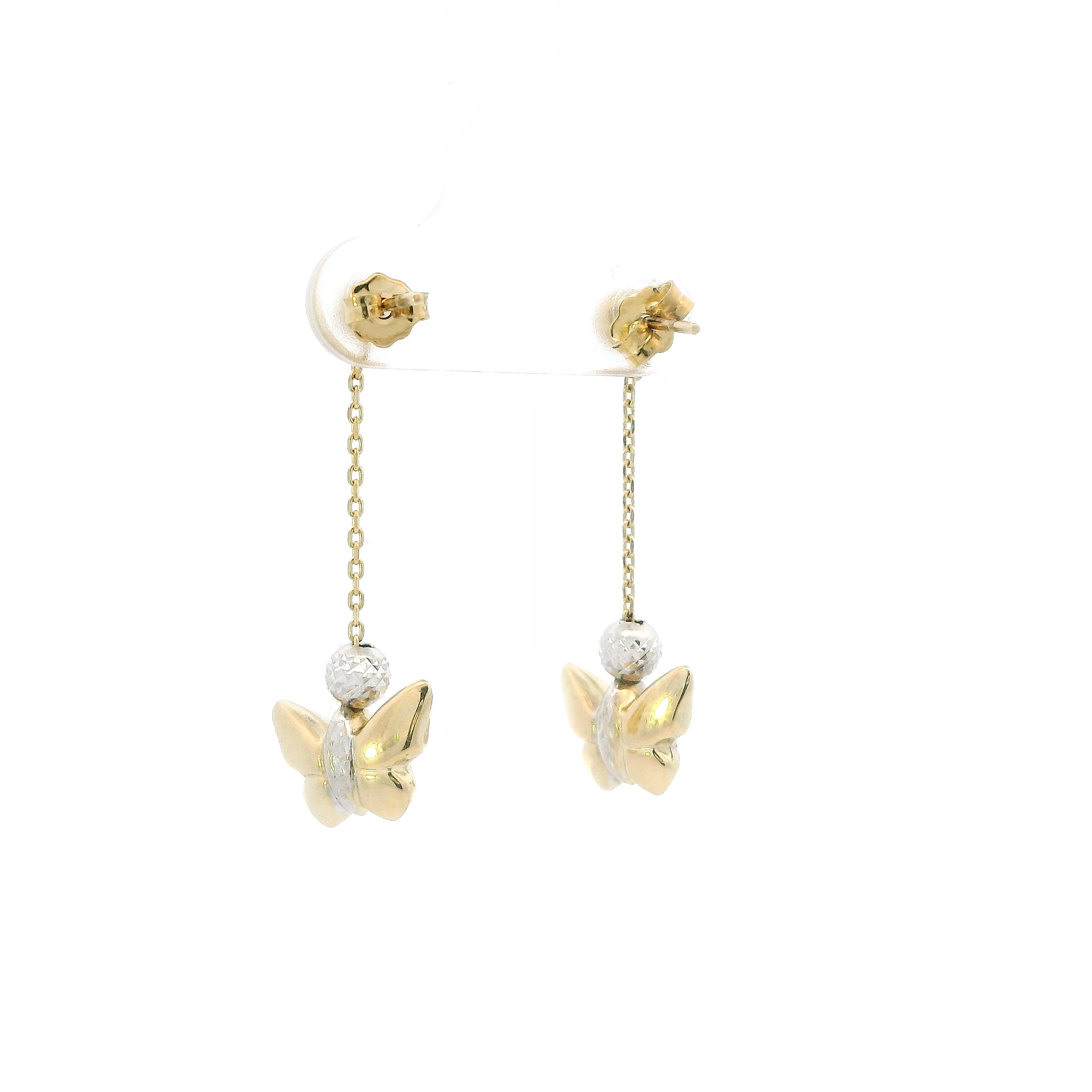 14K Yellow & White Gold Butterfly Dangle Earrings