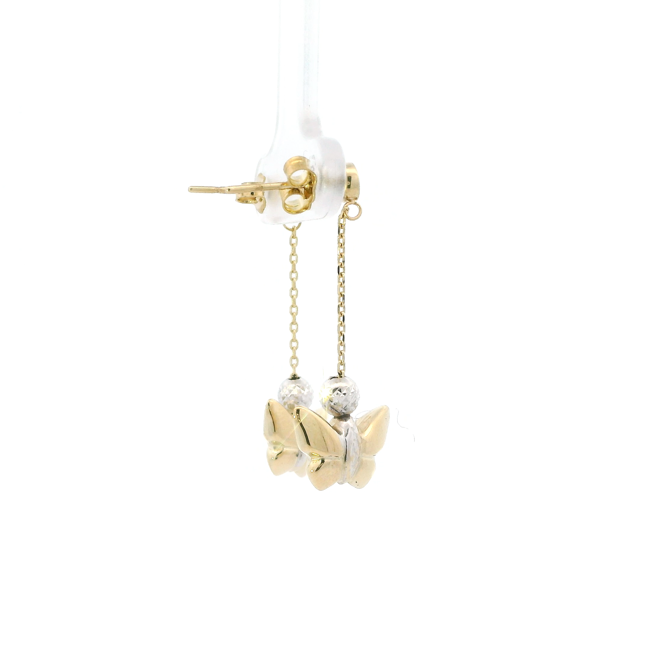 14K Yellow & White Gold Butterfly Dangle Earrings