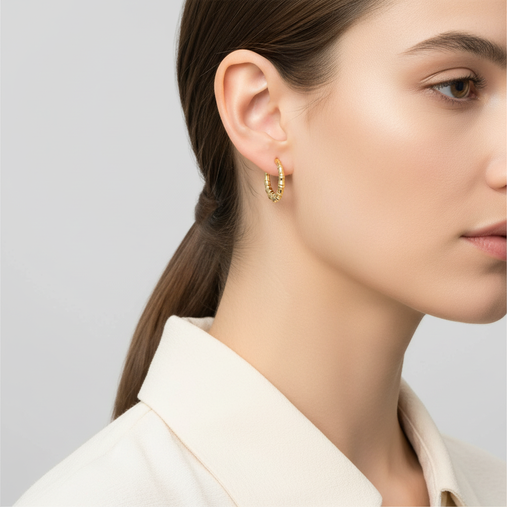10K Yellow Gold Bamboo Hoop Earrings