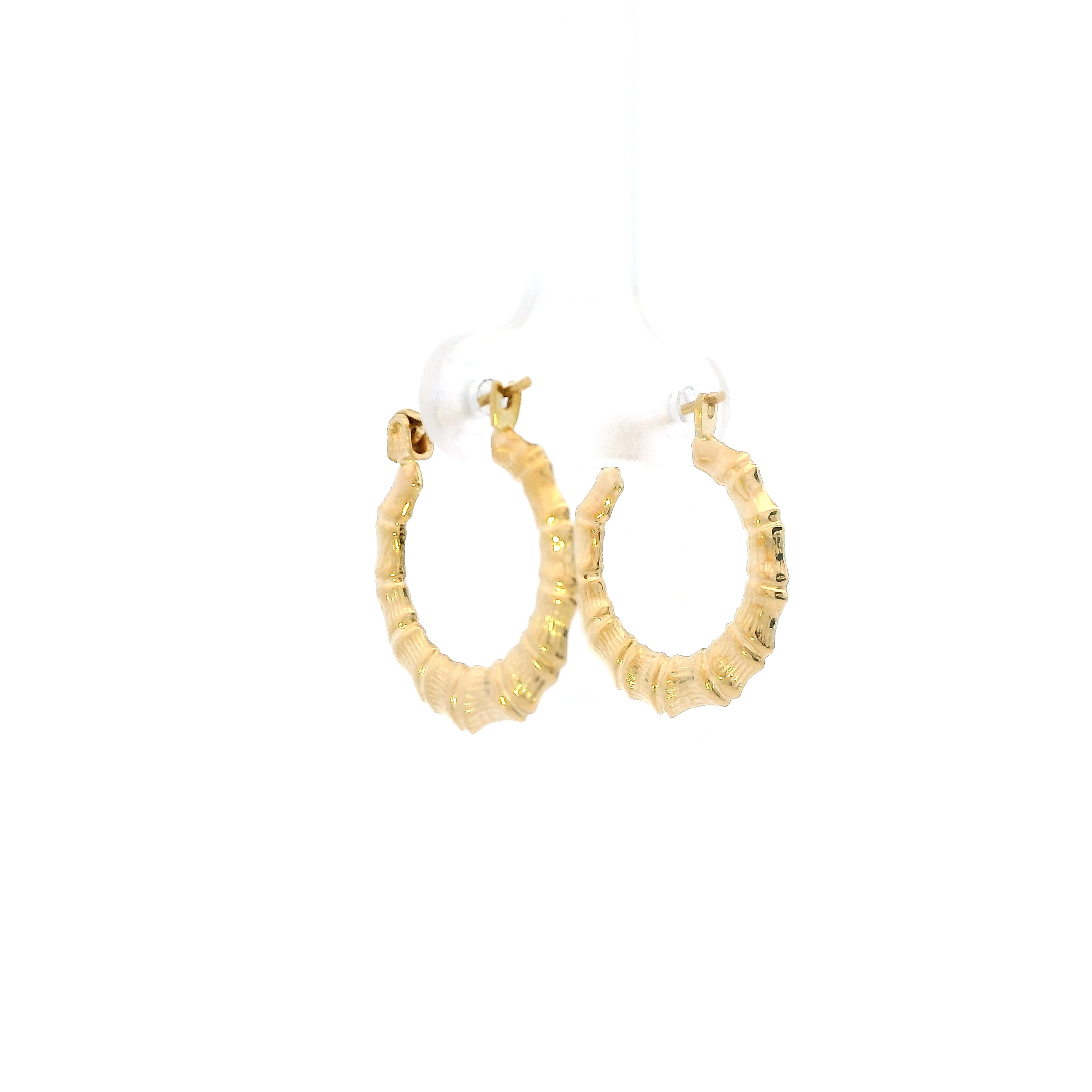10K Yellow Gold Bamboo Hoop Earrings
