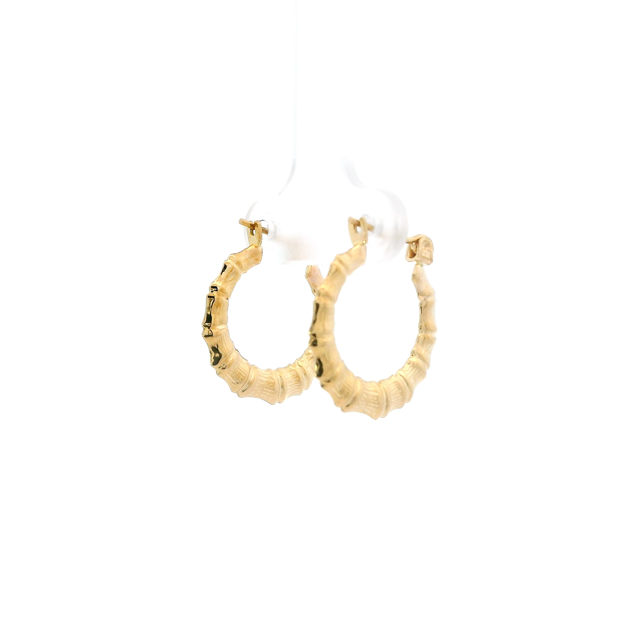 10K Yellow Gold Bamboo Hoop Earrings