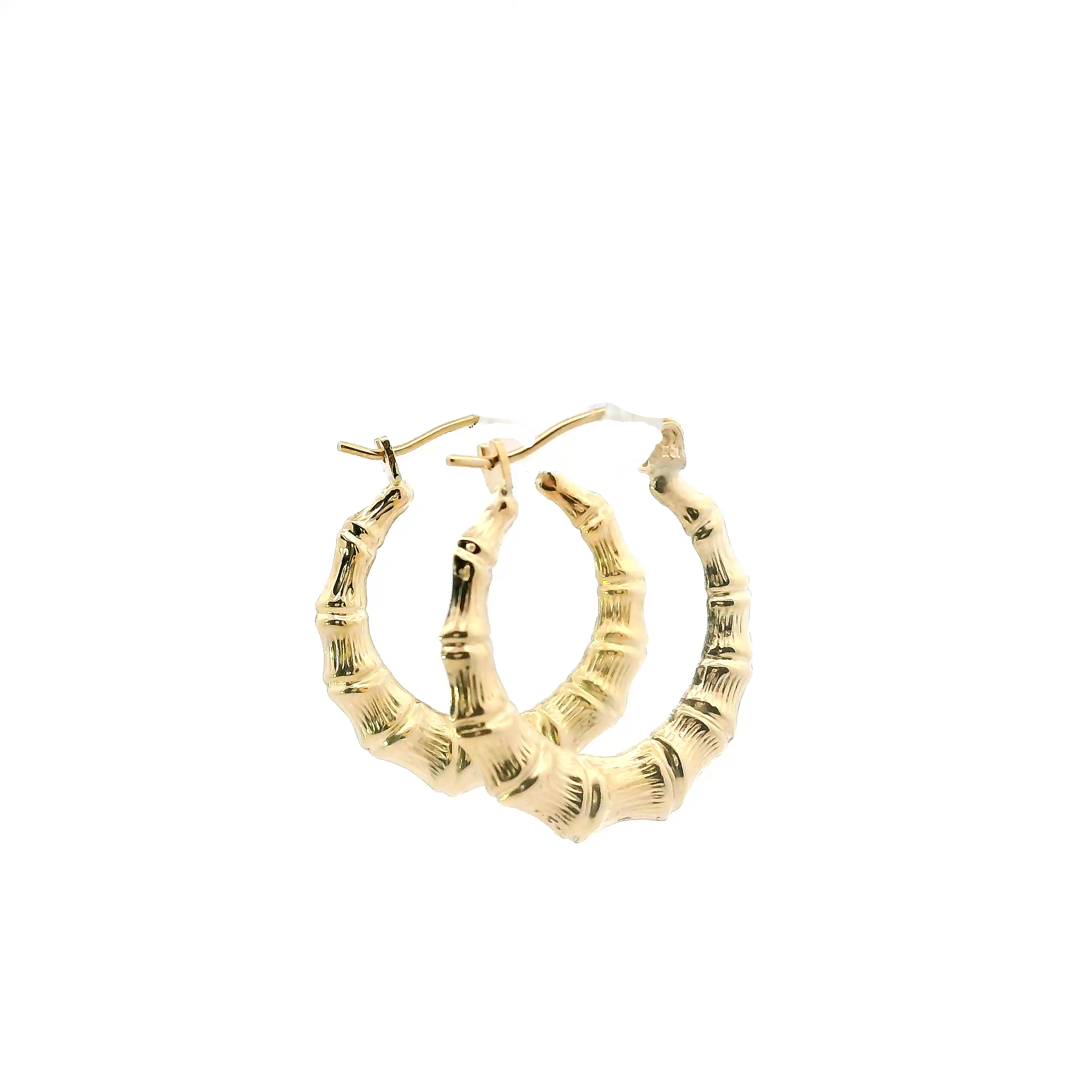 10K Yellow Gold Bamboo Hoop Earrings