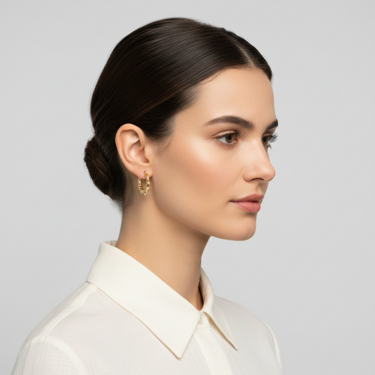 10K Yellow Gold Bamboo Hoop Earrings