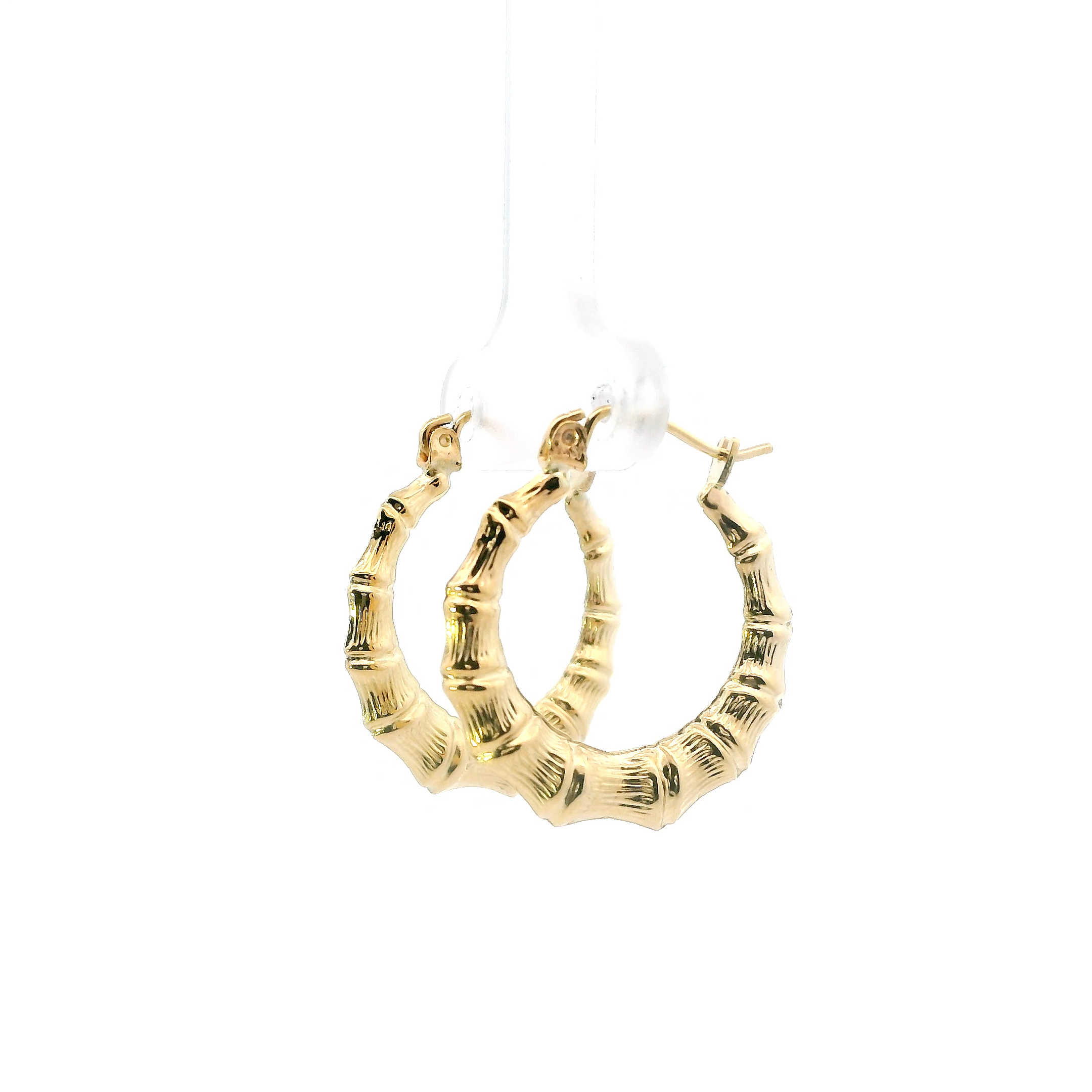 10K Yellow Gold Bamboo Hoop Earrings