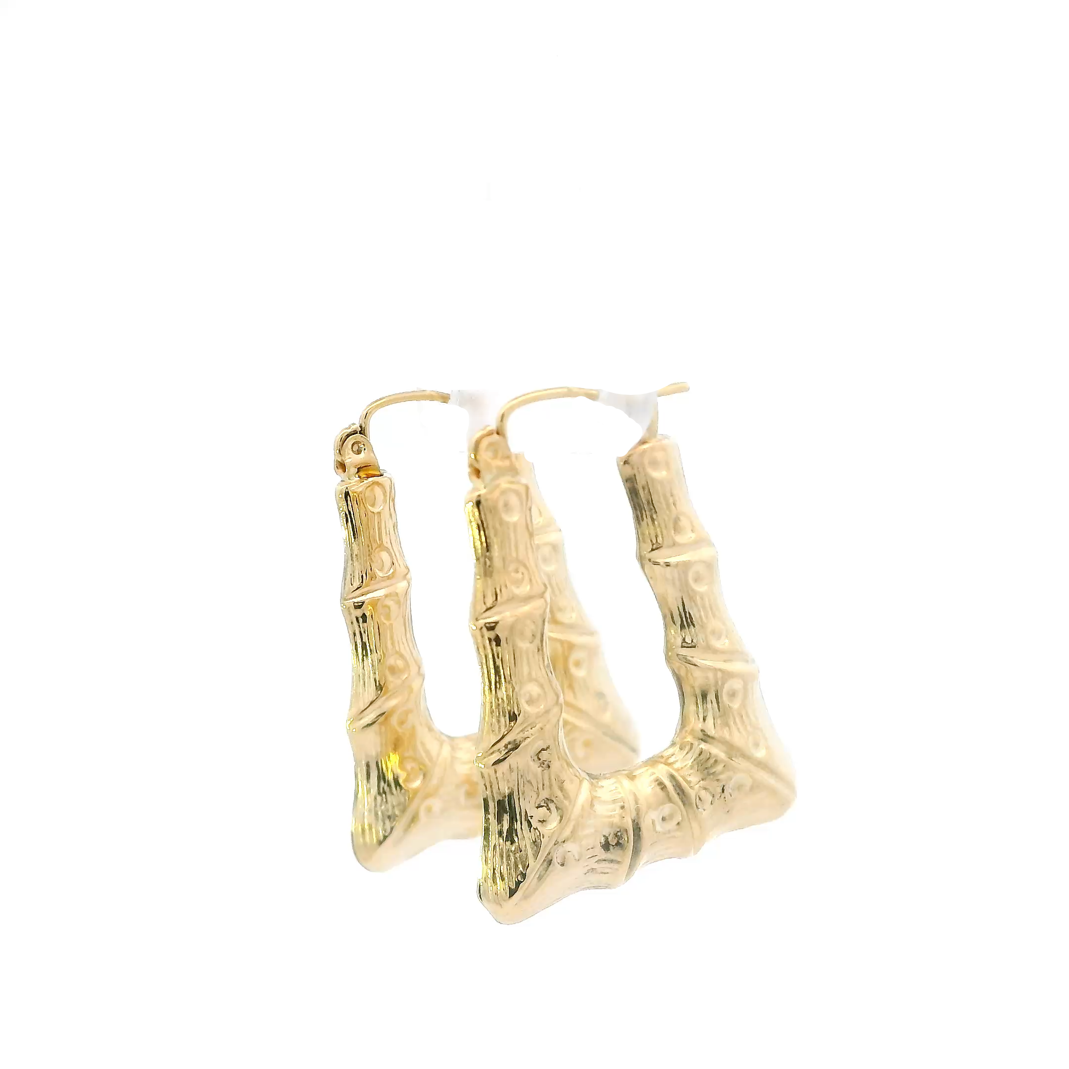 10K Yellow Gold Rectangle Bamboo Hoop Earrings