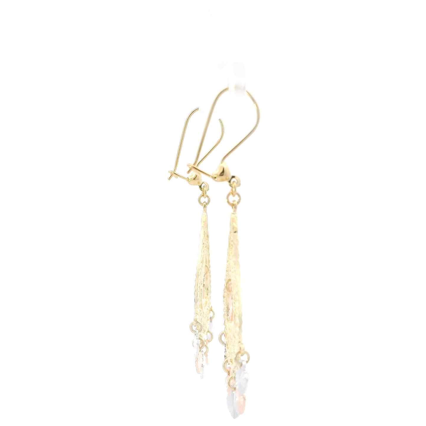 14K Tri Color Gold Filigree Dangle Earrings