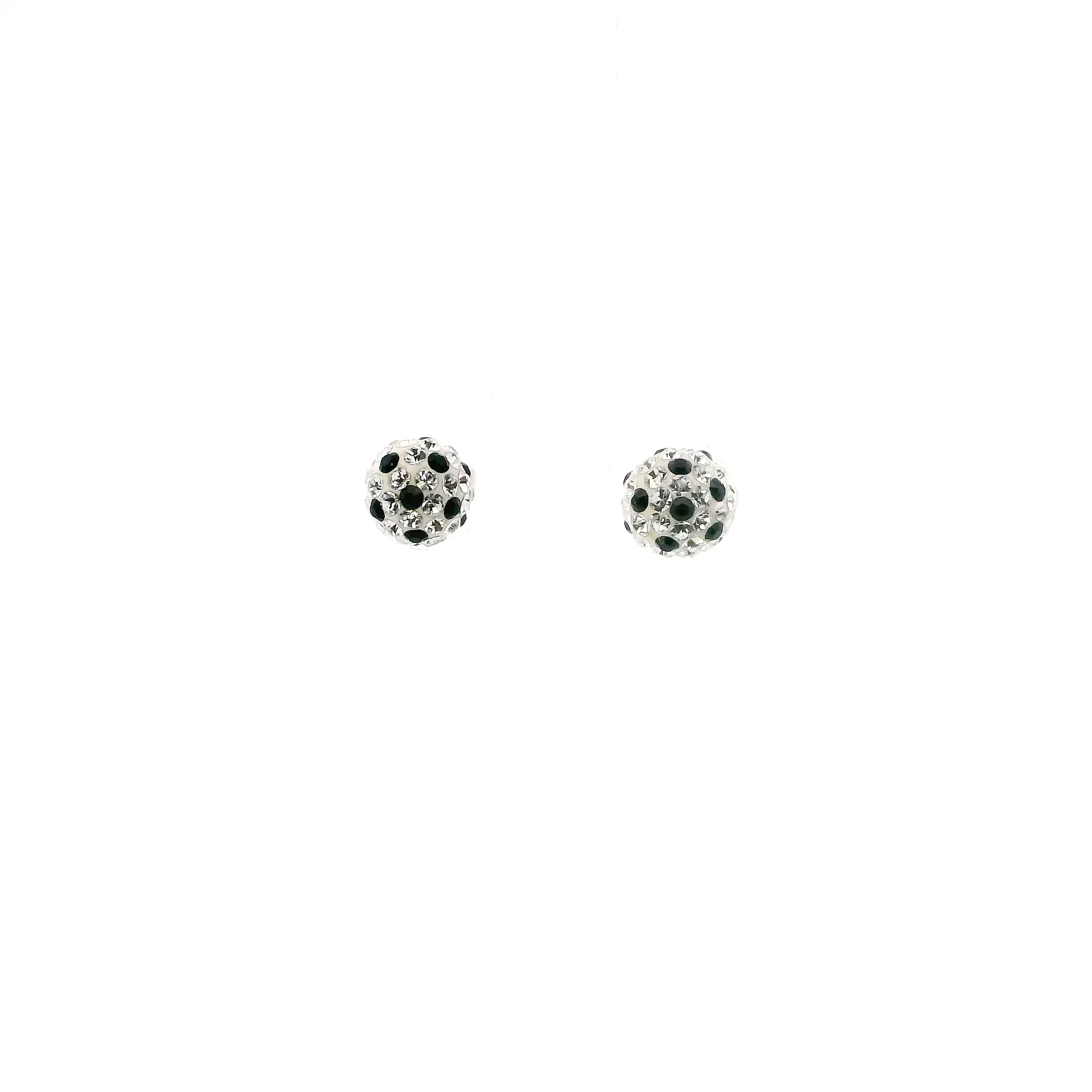 10K Yellow Gold Clear & Black Cz Sparkle Ball Stud Earrings