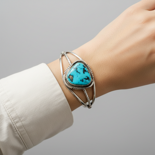 Sterling Silver Triangle Turquoise Bracelet Signed D. Gon