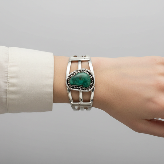 Sterling Silver Green Turquoise Bangle Cuff Bracelet