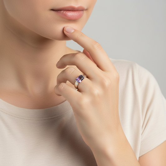14K White Gold Amethyst Womens Ring