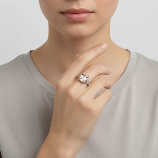 14K White Gold Morganite Filigree Womens Ring