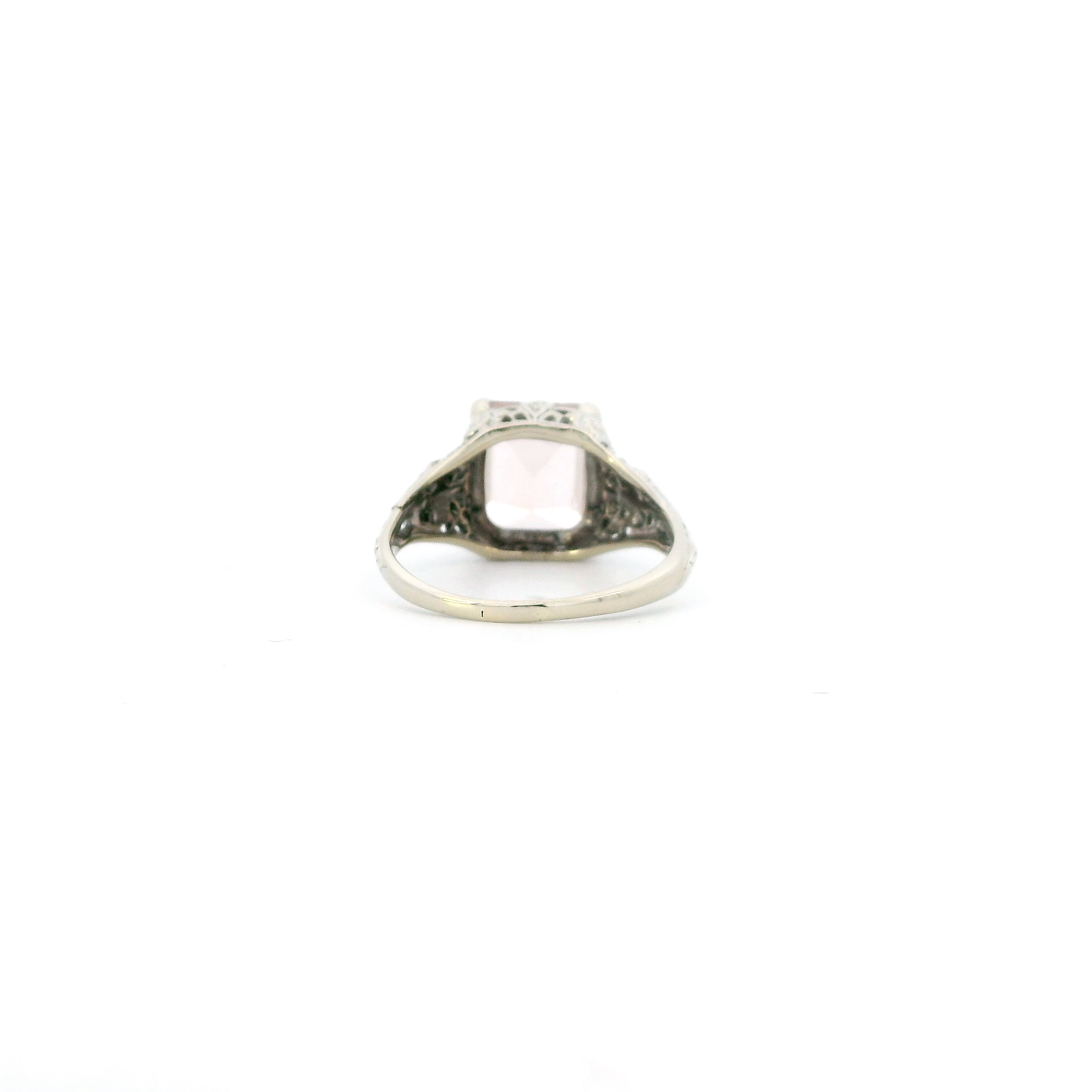 14K White Gold Morganite Filigree Womens Ring
