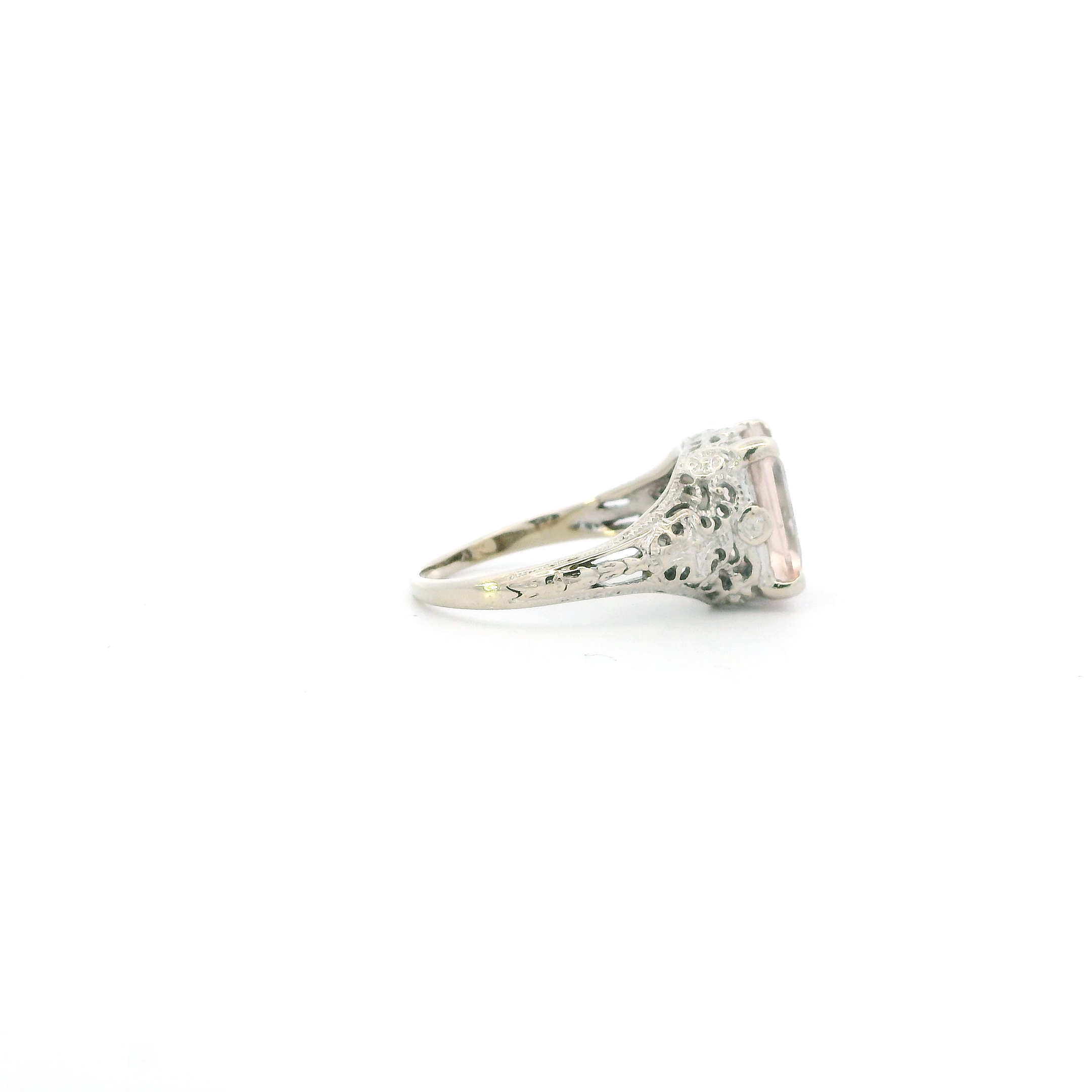 14K White Gold Morganite Filigree Womens Ring