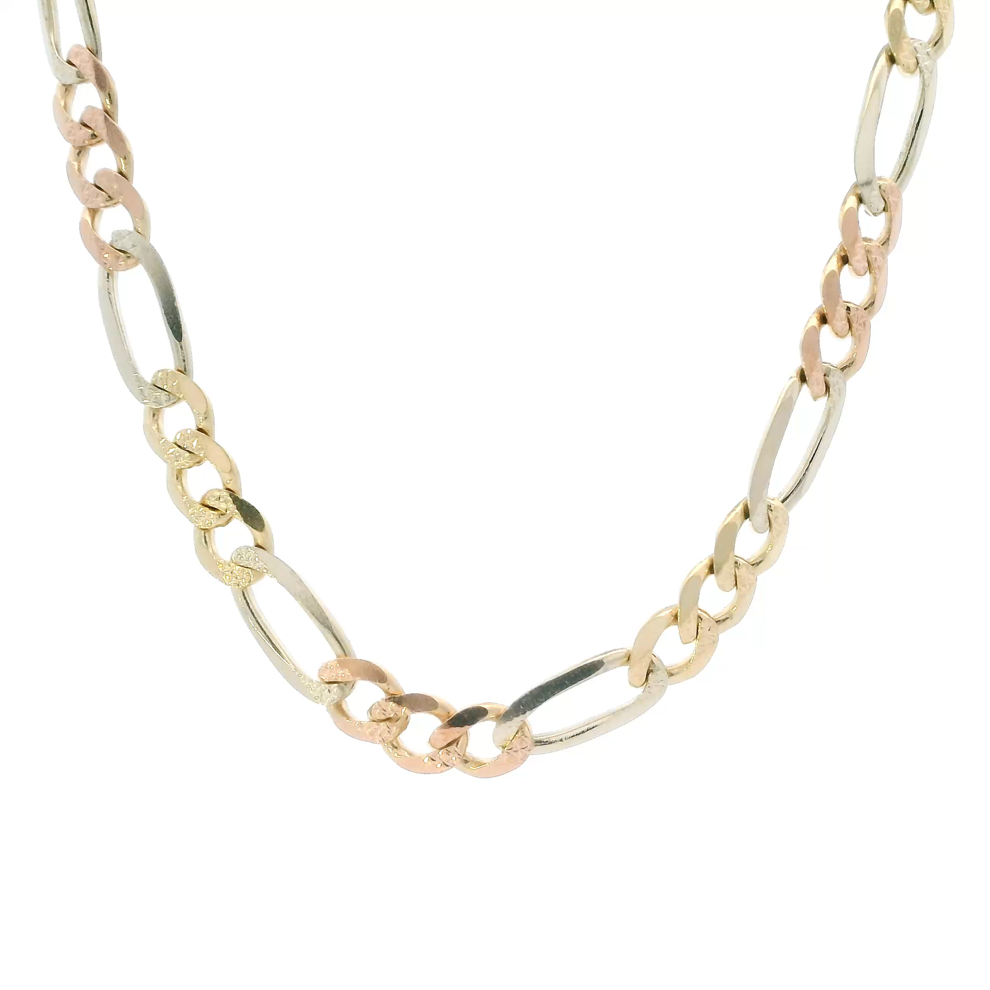 14K Tri Color Gold 26" Figaro Chain
