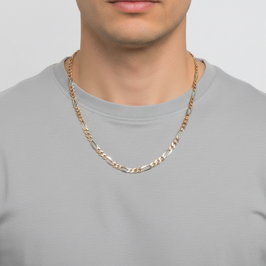 14K Tri Color Gold 26" Figaro Chain