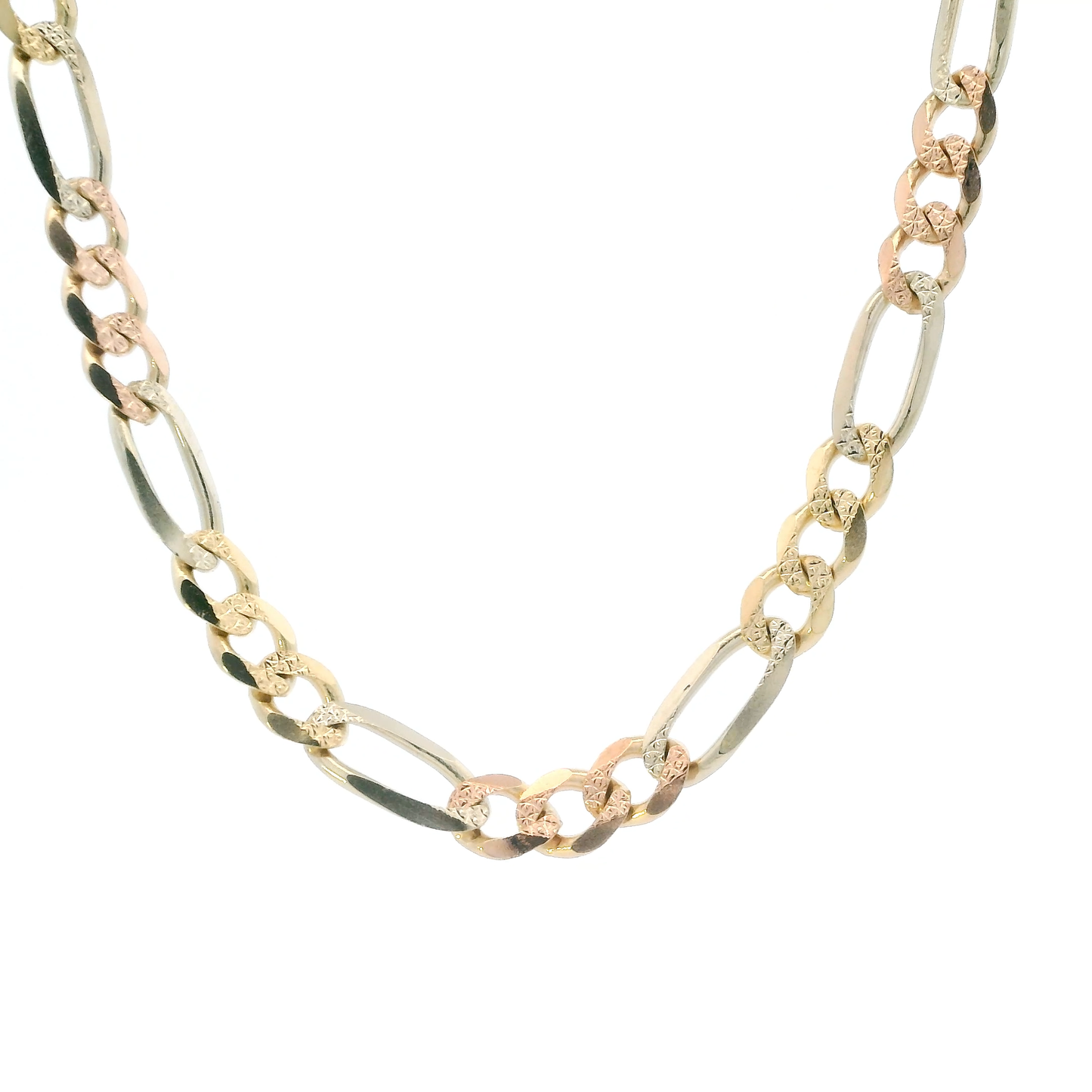 14K Tri Color Gold 26" Figaro Chain