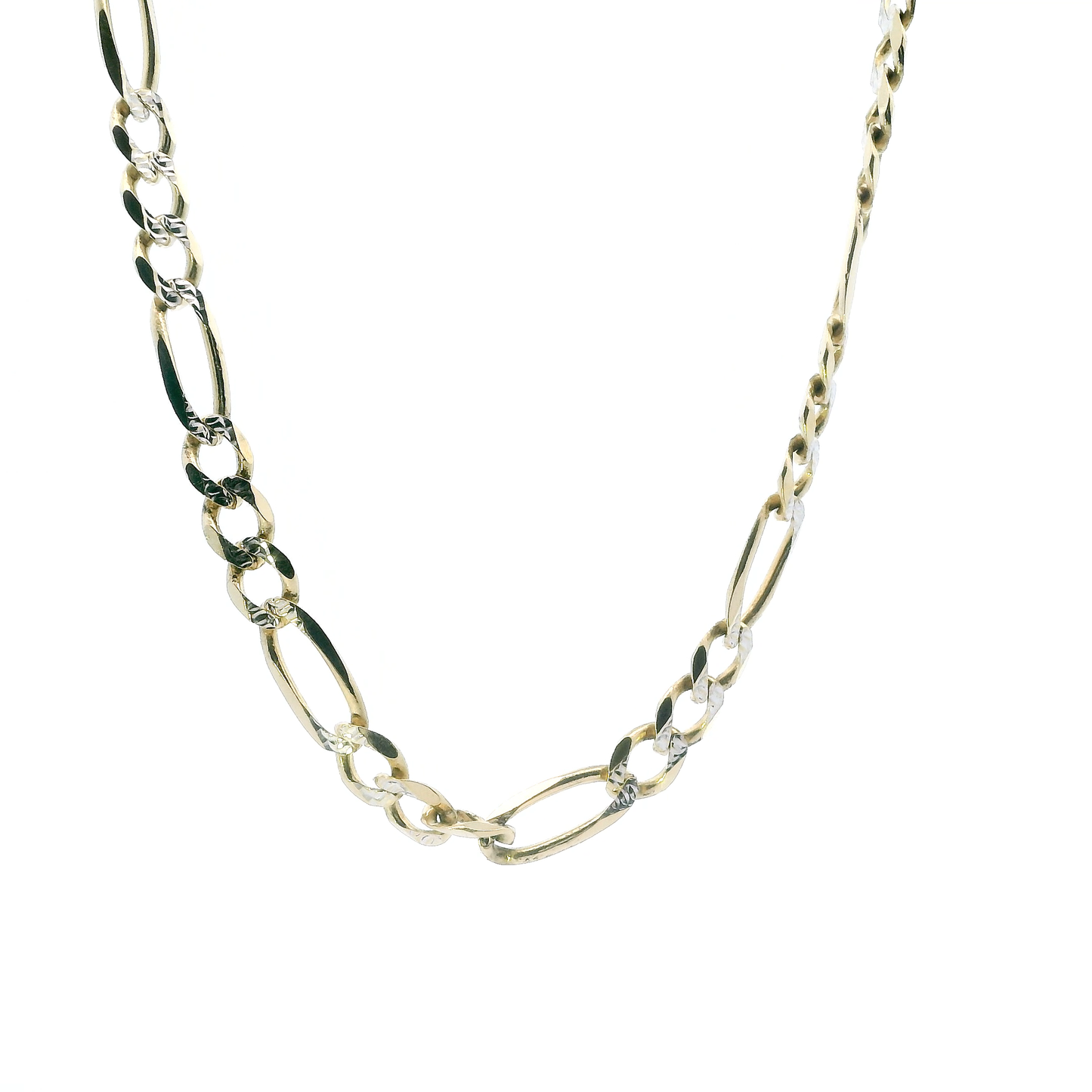 14K Yellow Gold 24" Diamond Cut Figaro Chain
