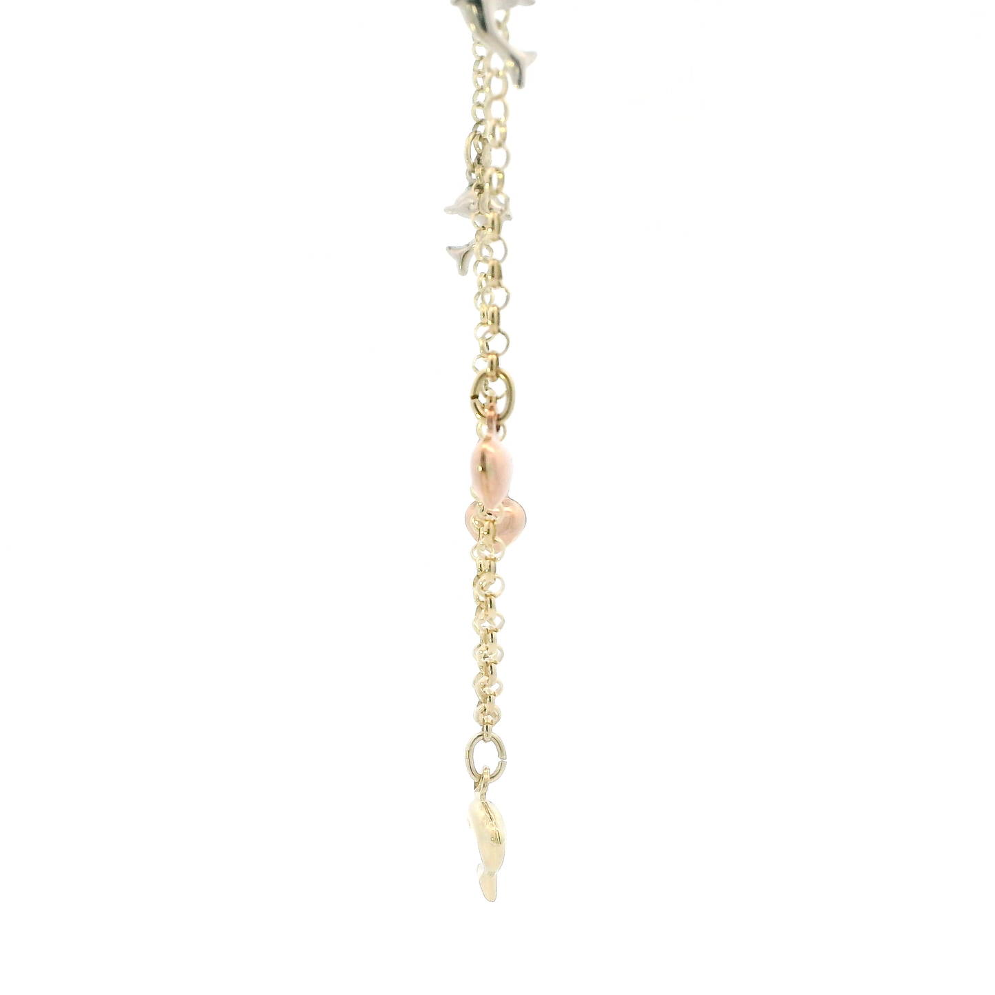 14K Yellow & Rose Gold 10" Dolphin & Heart Anklet