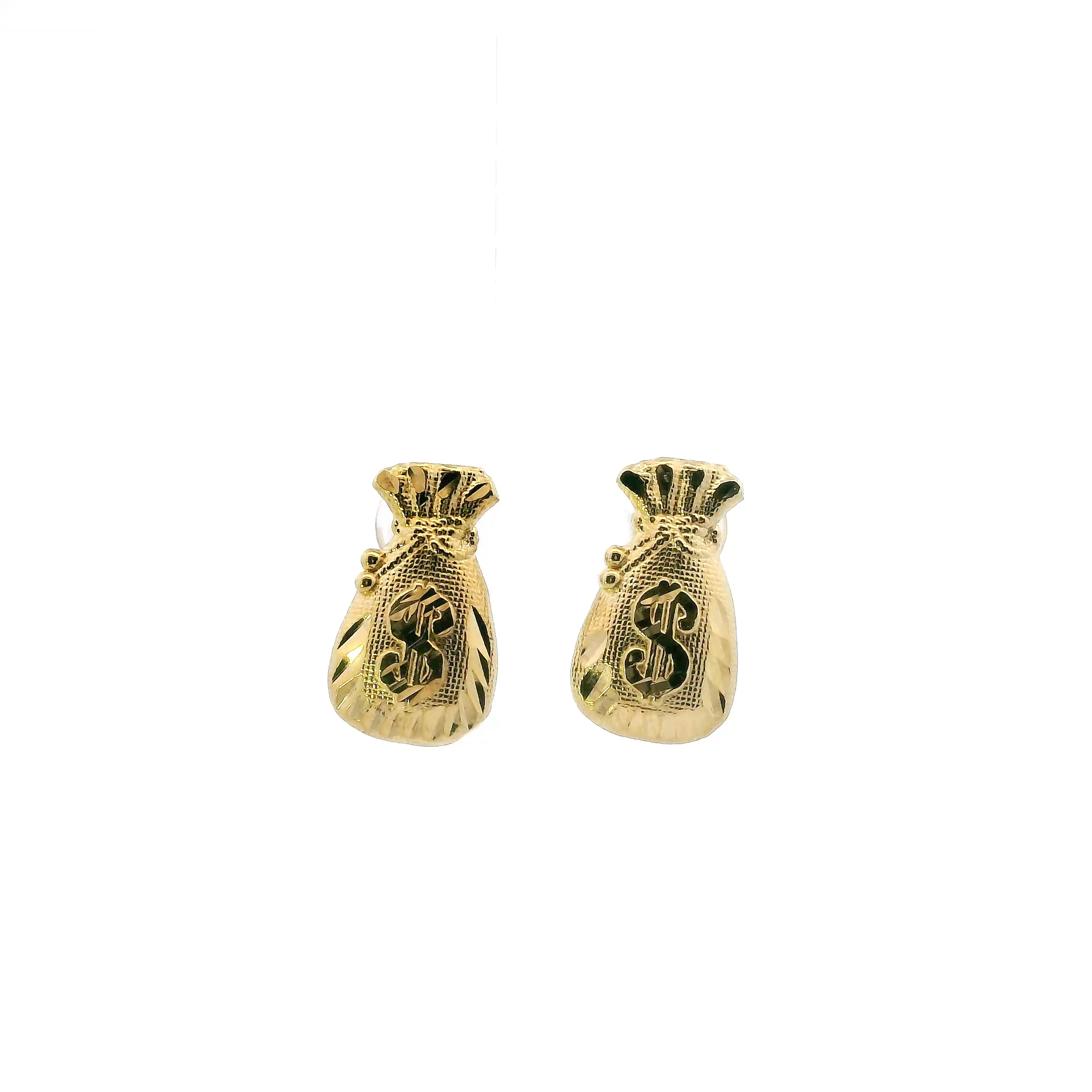10K Yellow Gold Money Bag Stud Earrings