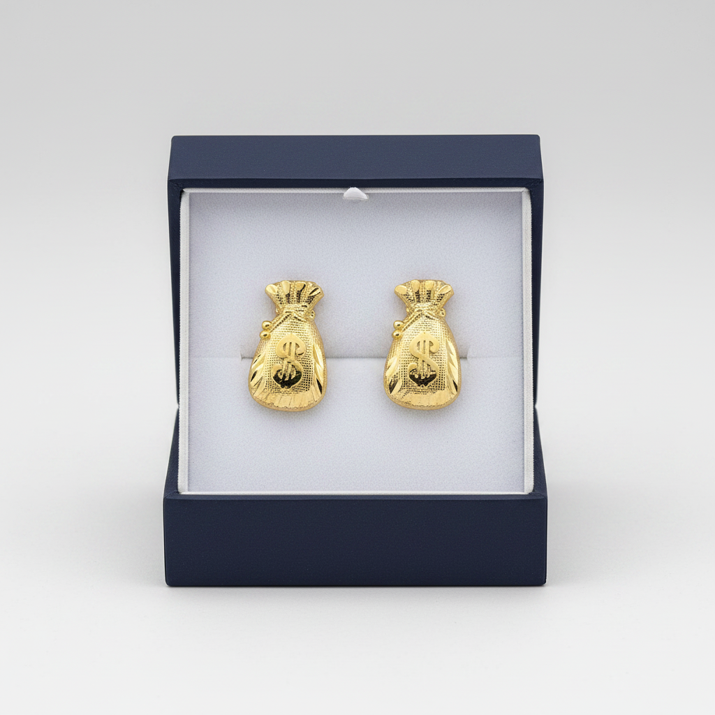 10K Yellow Gold Money Bag Stud Earrings