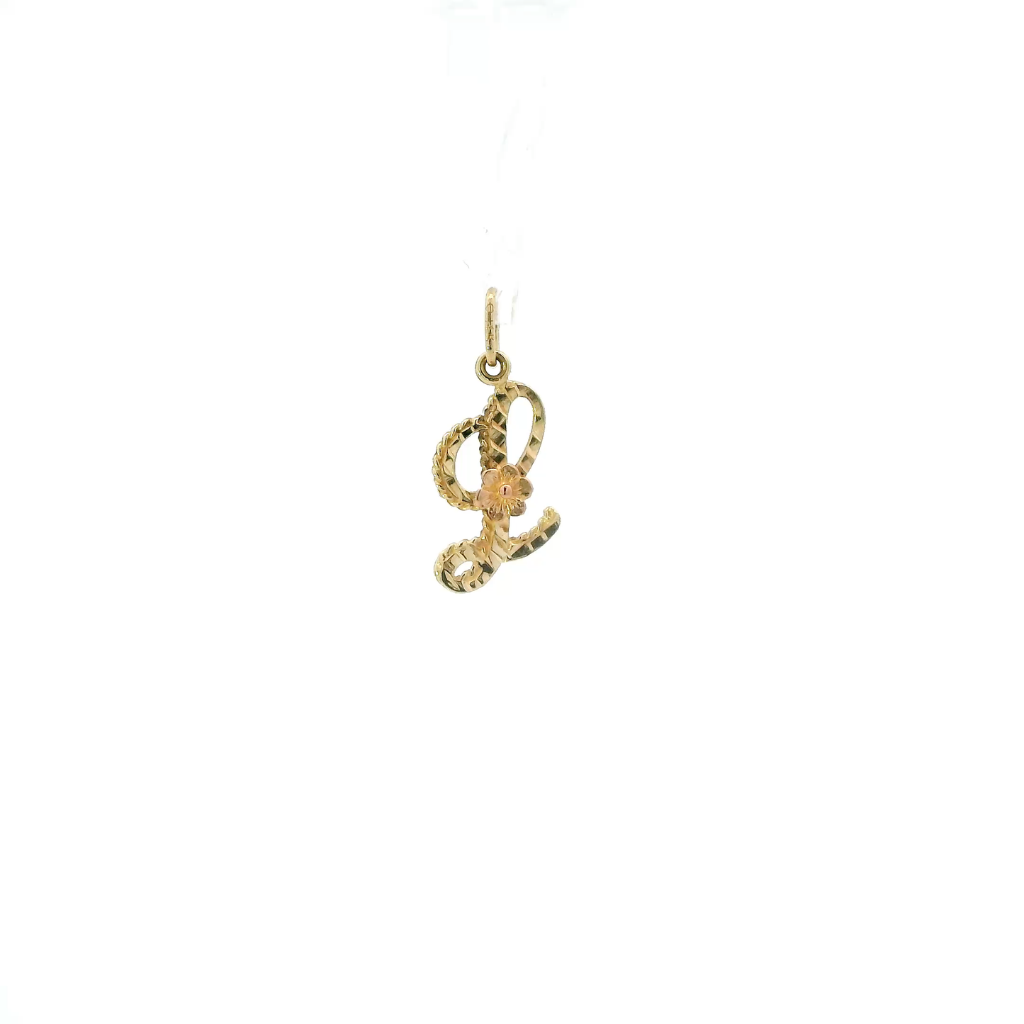 14K Yellow & Rose Gold Letter "L" & Flower Pendant