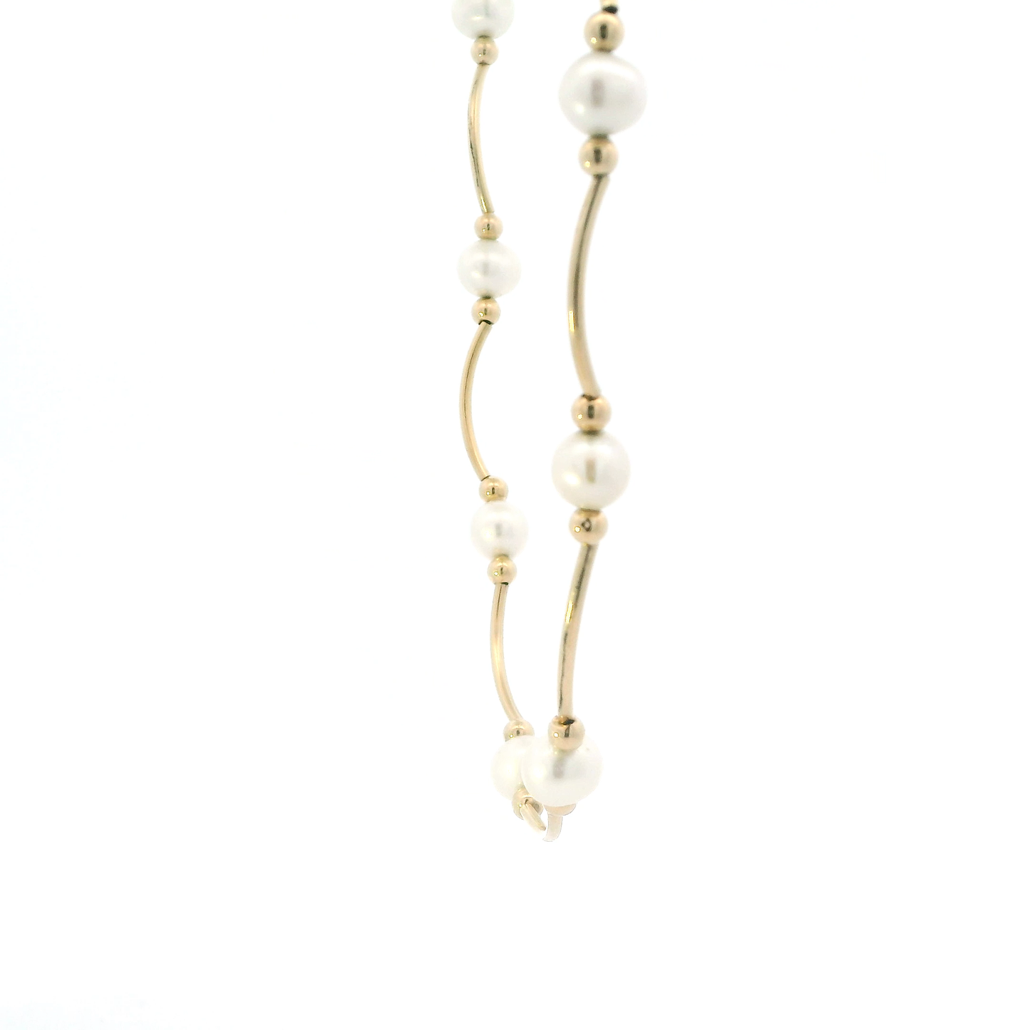 10K Yellow Gold 17" Pearls Tube Bar & Bead Necklace