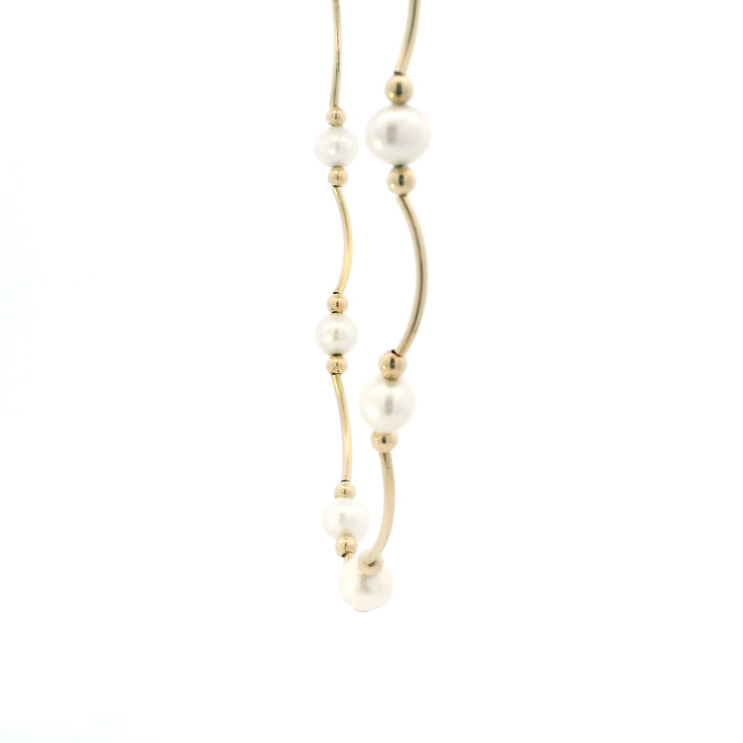10K Yellow Gold 17" Pearls Tube Bar & Bead Necklace