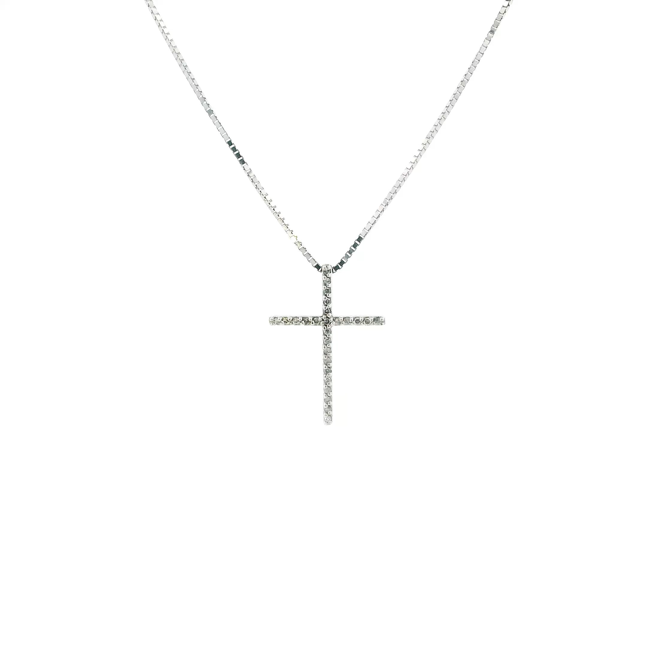 10K White Gold Diamond Cross Pendant & 24
