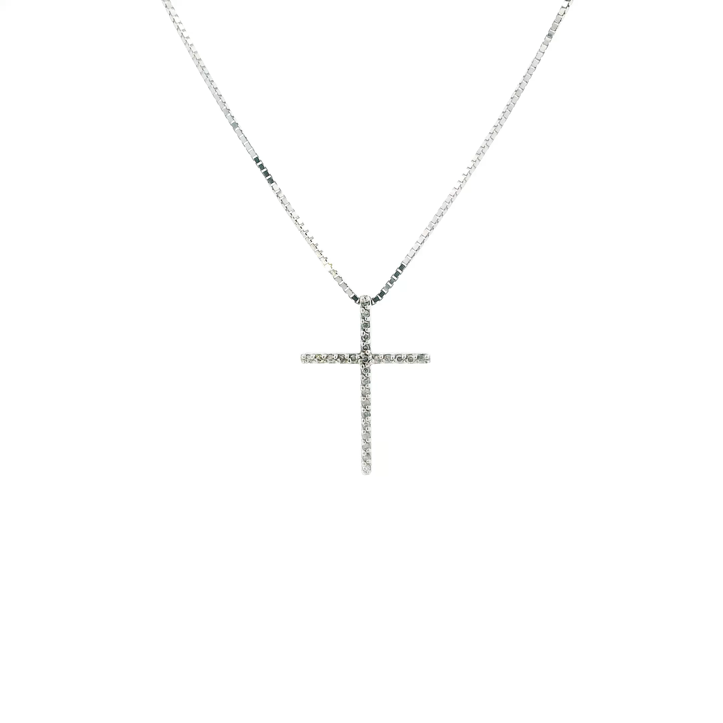 10K White Gold Diamond Cross Pendant & 24" Box Chain