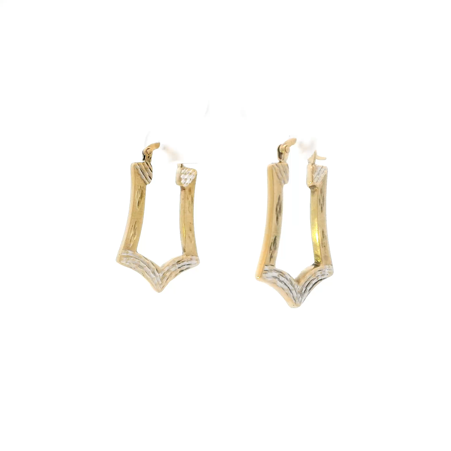 10K Yellow & White Gold Rectangle Hollow Hoop Earrings