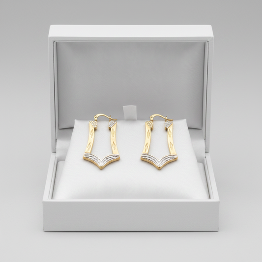 10K Yellow & White Gold Rectangle Hollow Hoop Earrings