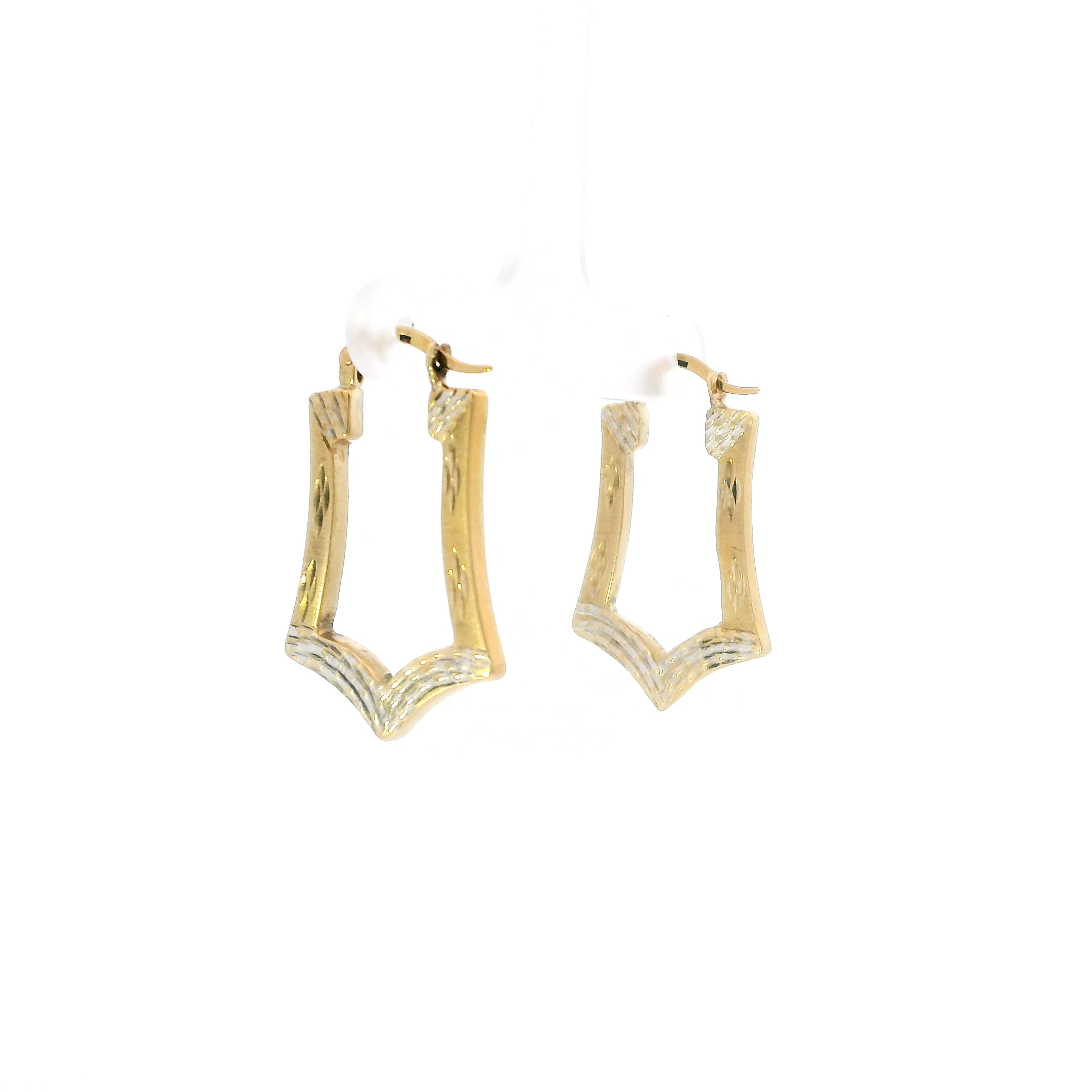 10K Yellow & White Gold Rectangle Hollow Hoop Earrings