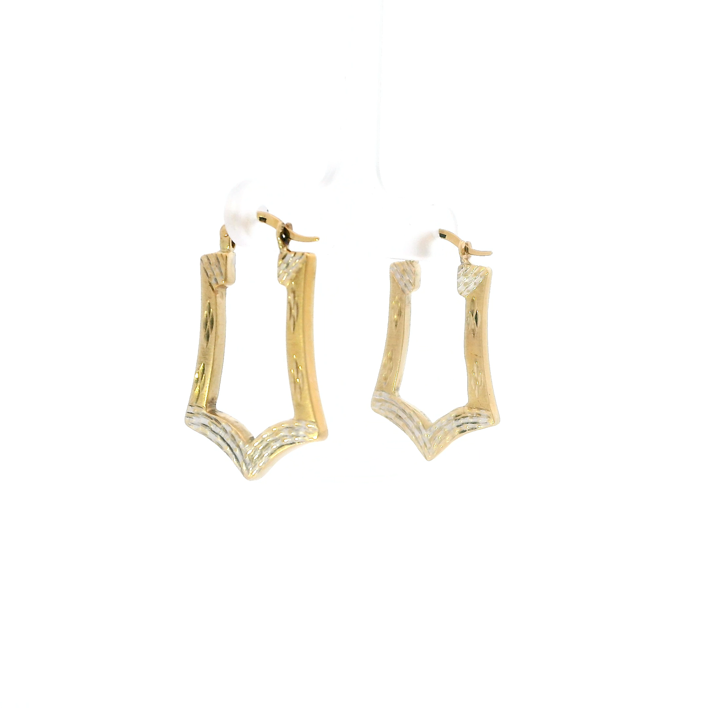 10K Yellow & White Gold Rectangle Hollow Hoop Earrings