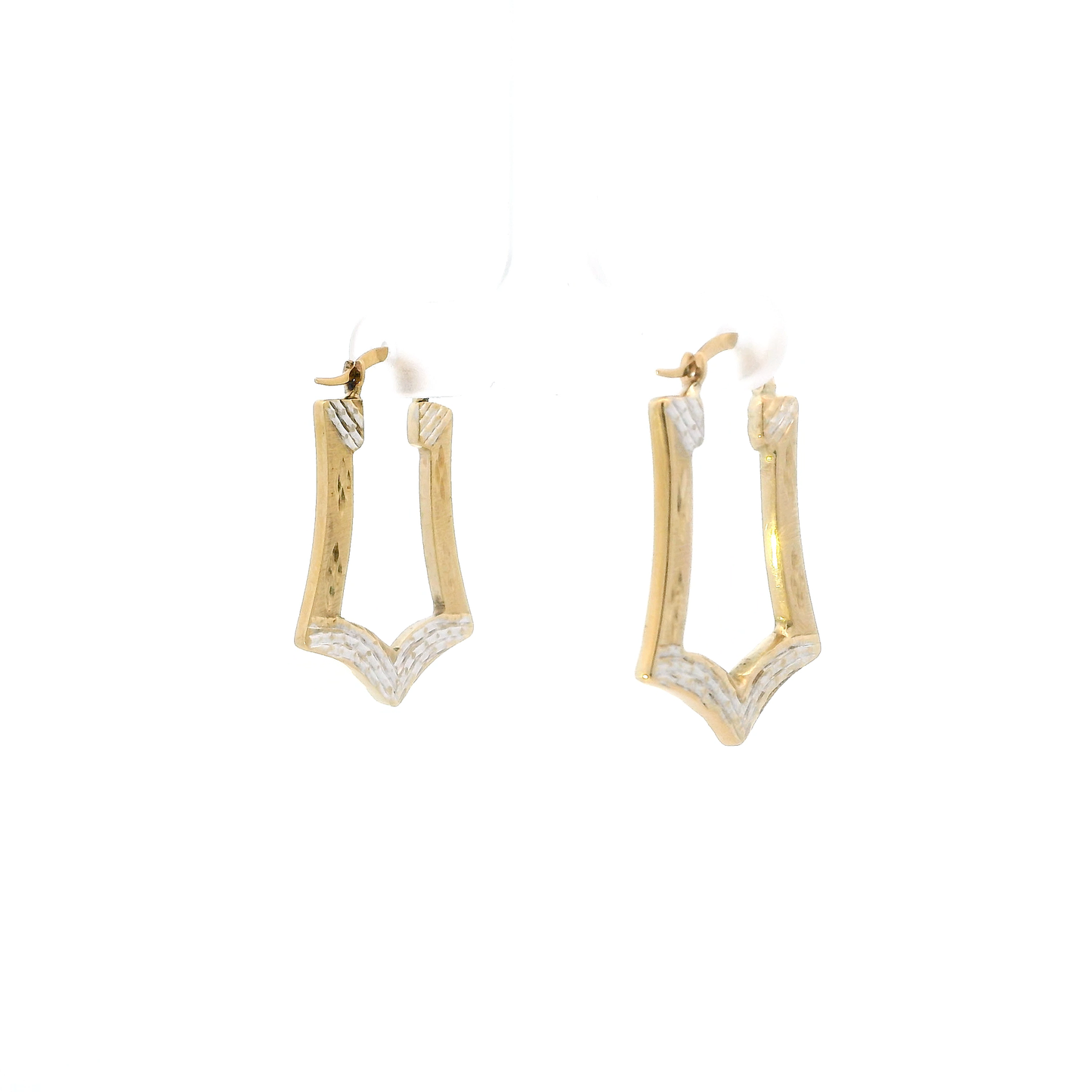 10K Yellow & White Gold Rectangle Hollow Hoop Earrings