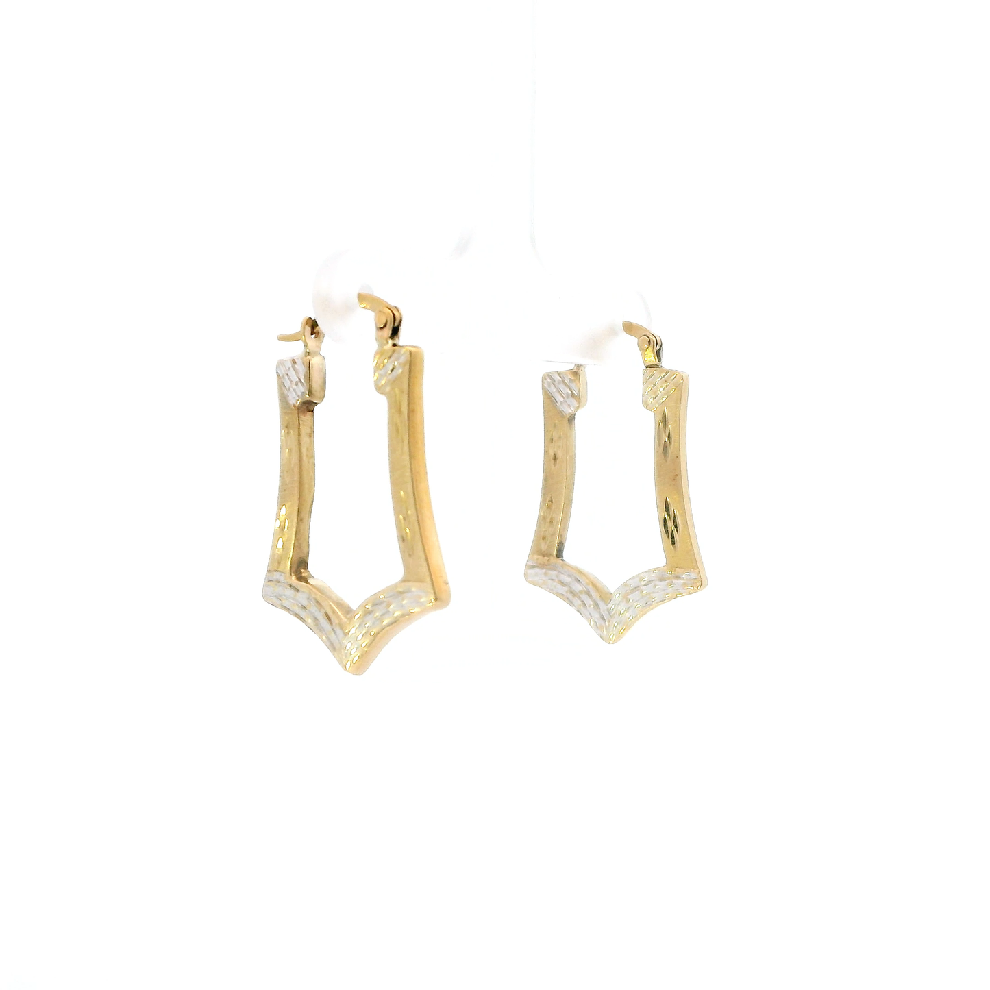 10K Yellow & White Gold Rectangle Hollow Hoop Earrings