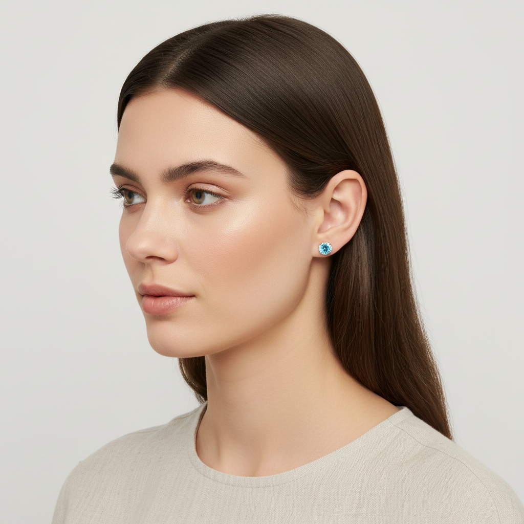 14K Yellow Gold Blue Topaz Earrings