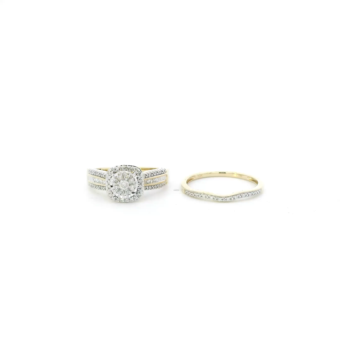10K Yellow Gold Diamond Engagement & Wedding Ring Set - 0.05ct