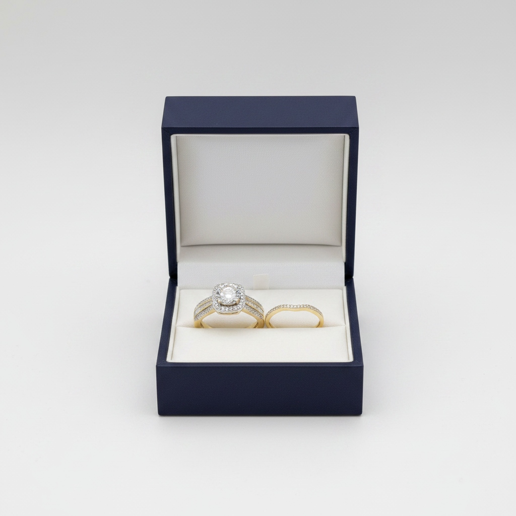 10K Yellow Gold Diamond Engagement & Wedding Ring Set - 0.05ct
