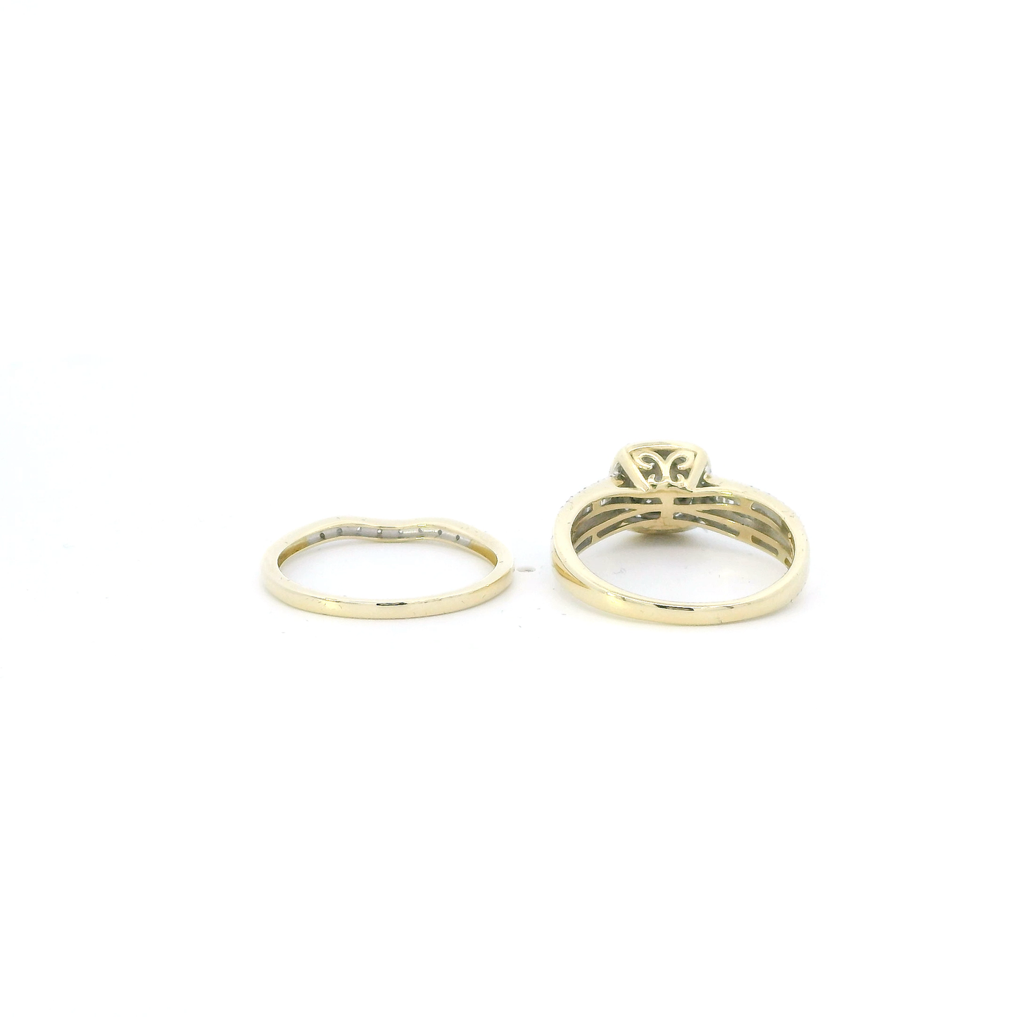 10K Yellow Gold Diamond Engagement & Wedding Ring Set - 0.05ct