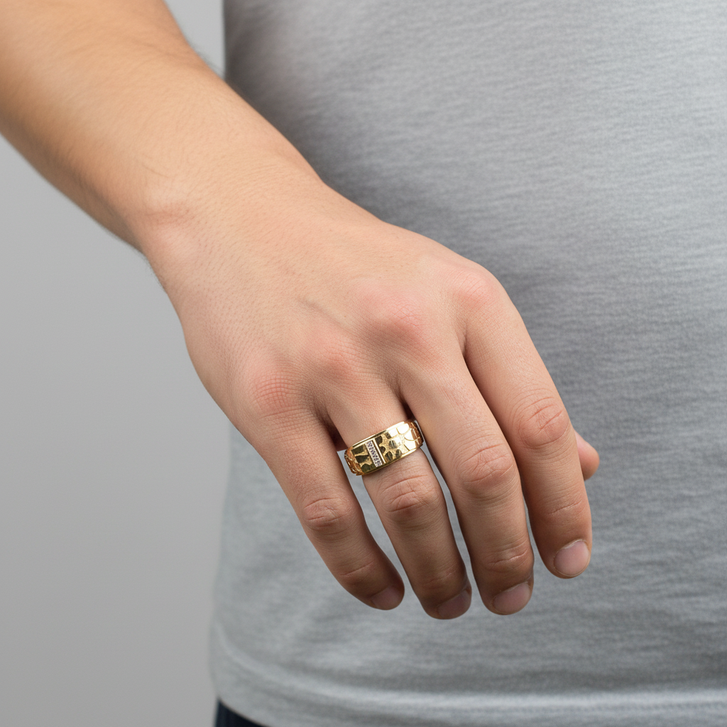 14K Yellow Gold Diamond Nugget Ring - 0.03ct