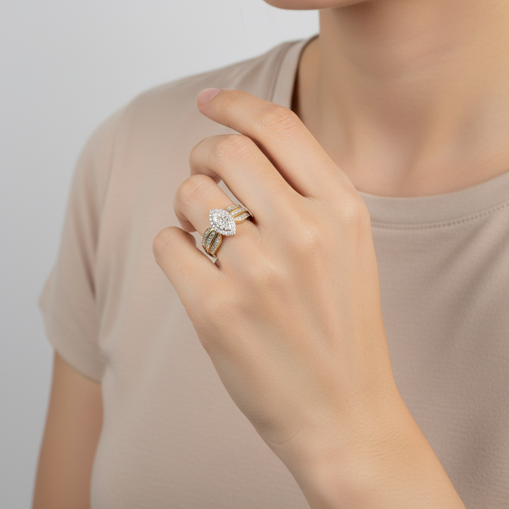 10K Yellow Gold Diamond Engagement & Wedding Ring - 0.05ct