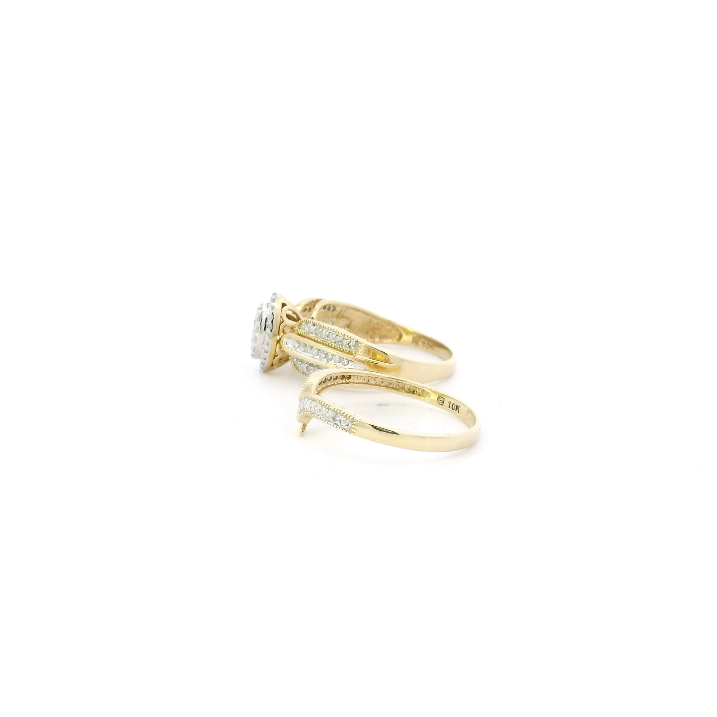 10K Yellow Gold Diamond Engagement & Wedding Ring - 0.05ct
