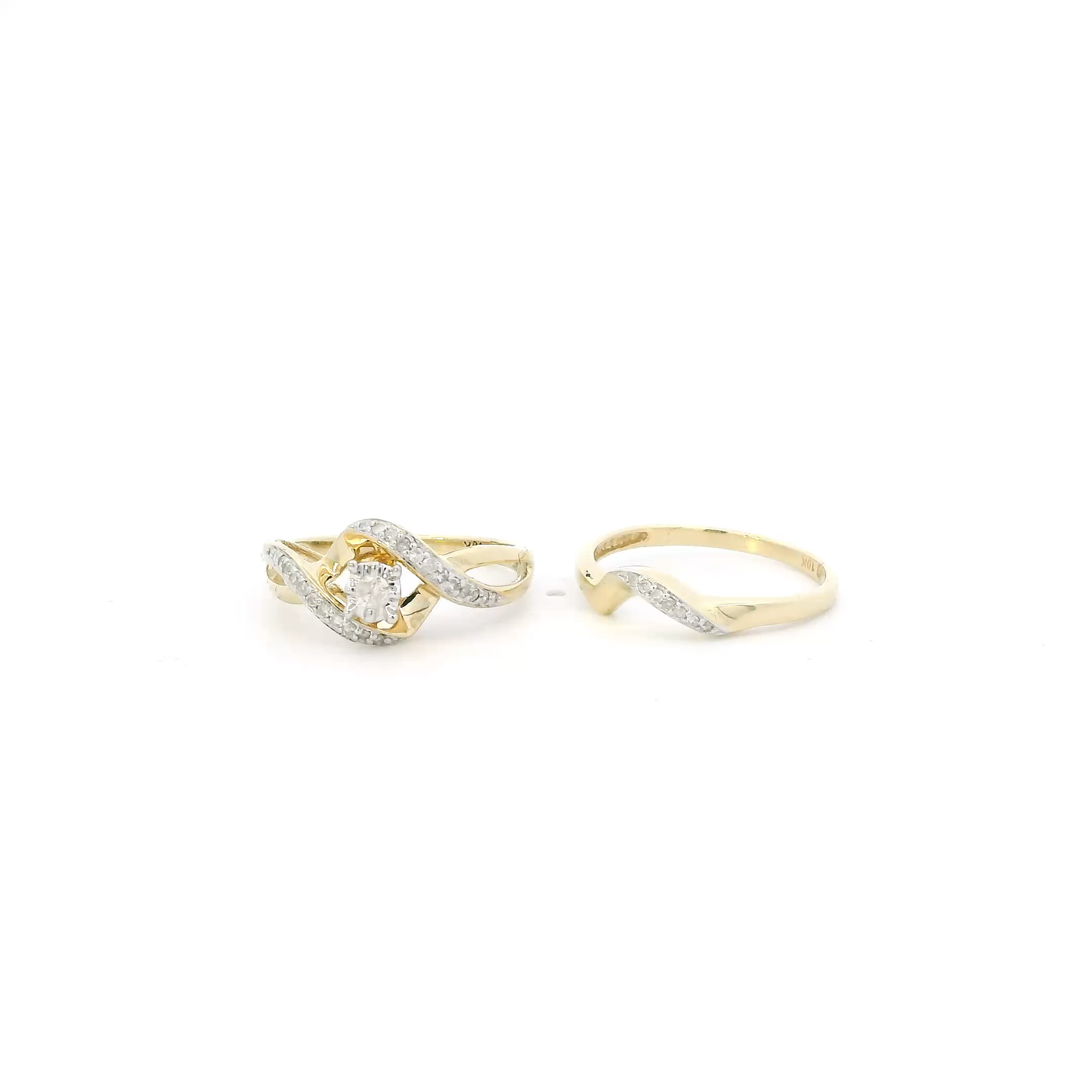 10K Yellow Gold Diamond Womens  Engagement & Wedding Ring Set